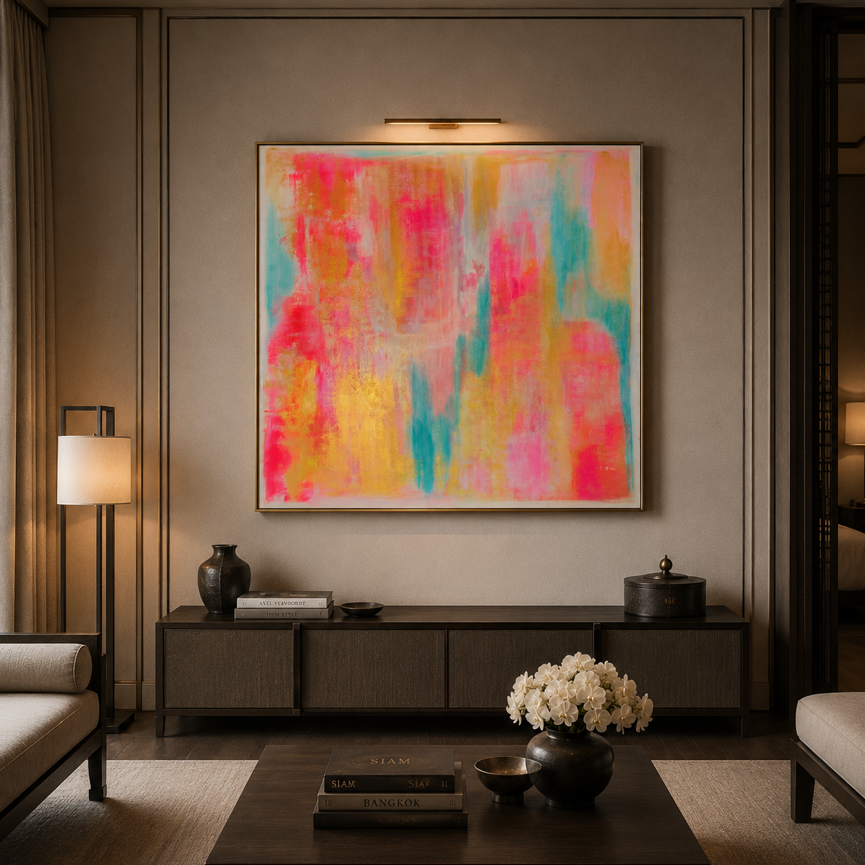 Original Acrylgemälde La Vie en Rose auf Leinwand im Format 100 × 100 cm