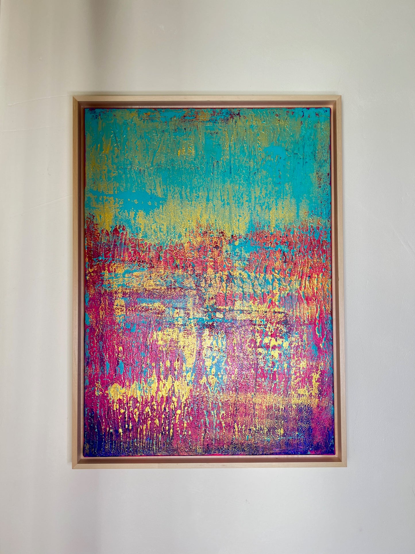 Abstraktes Gemälde, Acryl auf Leinwand, 50x70cm mit Schattenfugenrahmen