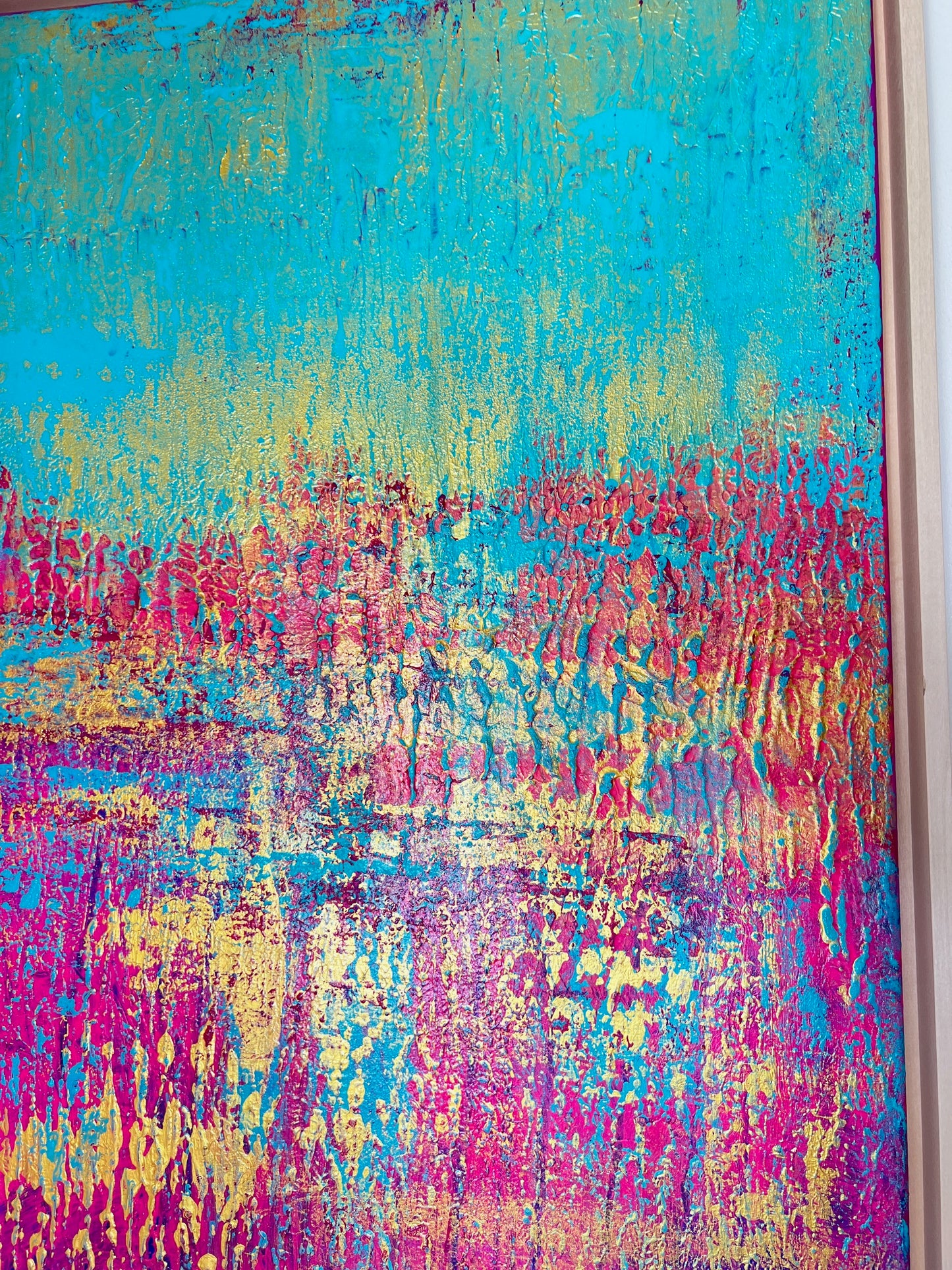 Abstraktes Gemälde, Acryl auf Leinwand, 50x70cm mit Schattenfugenrahmen