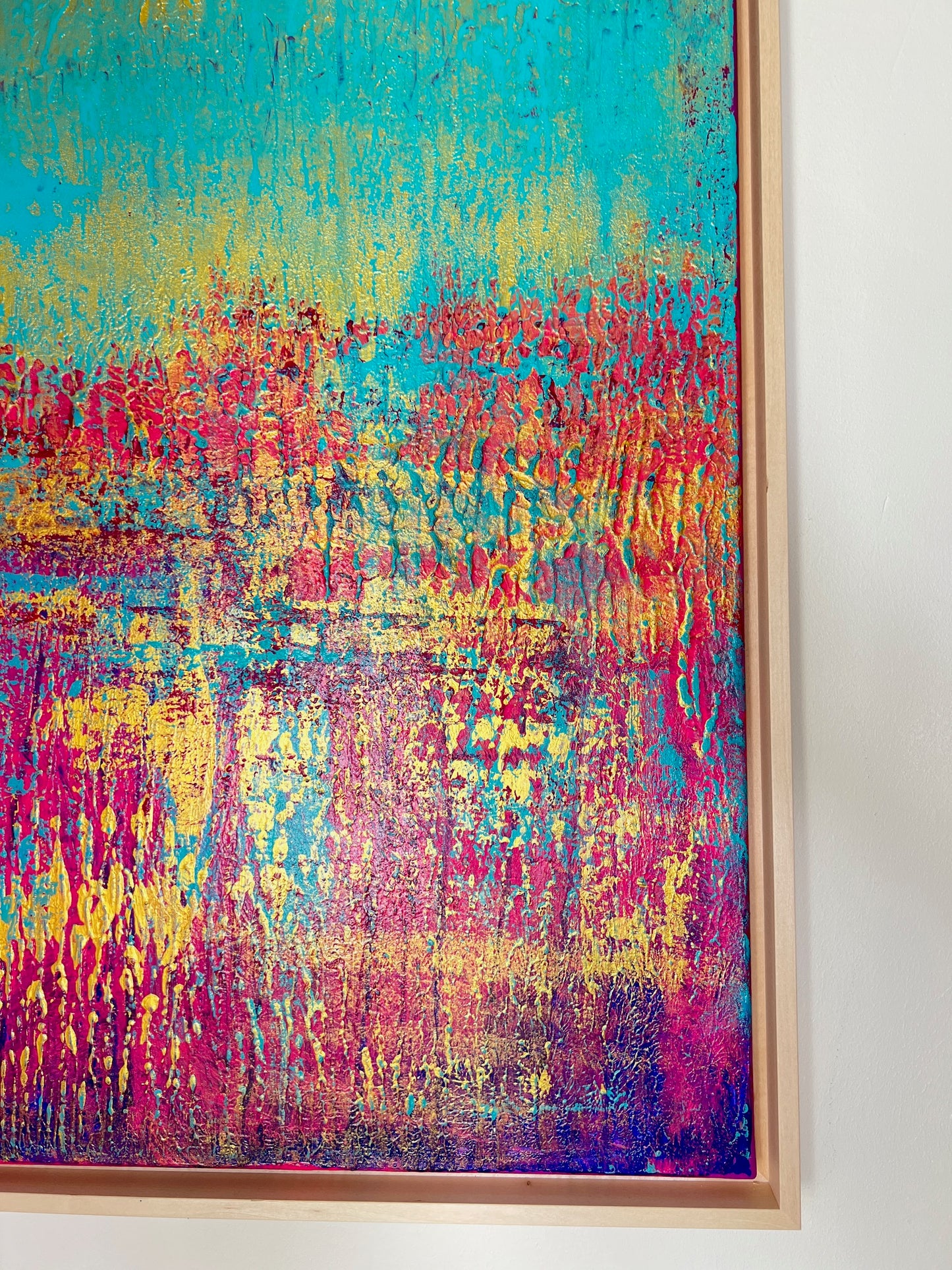 Abstraktes Gemälde, Acryl auf Leinwand, 50x70cm mit Schattenfugenrahmen