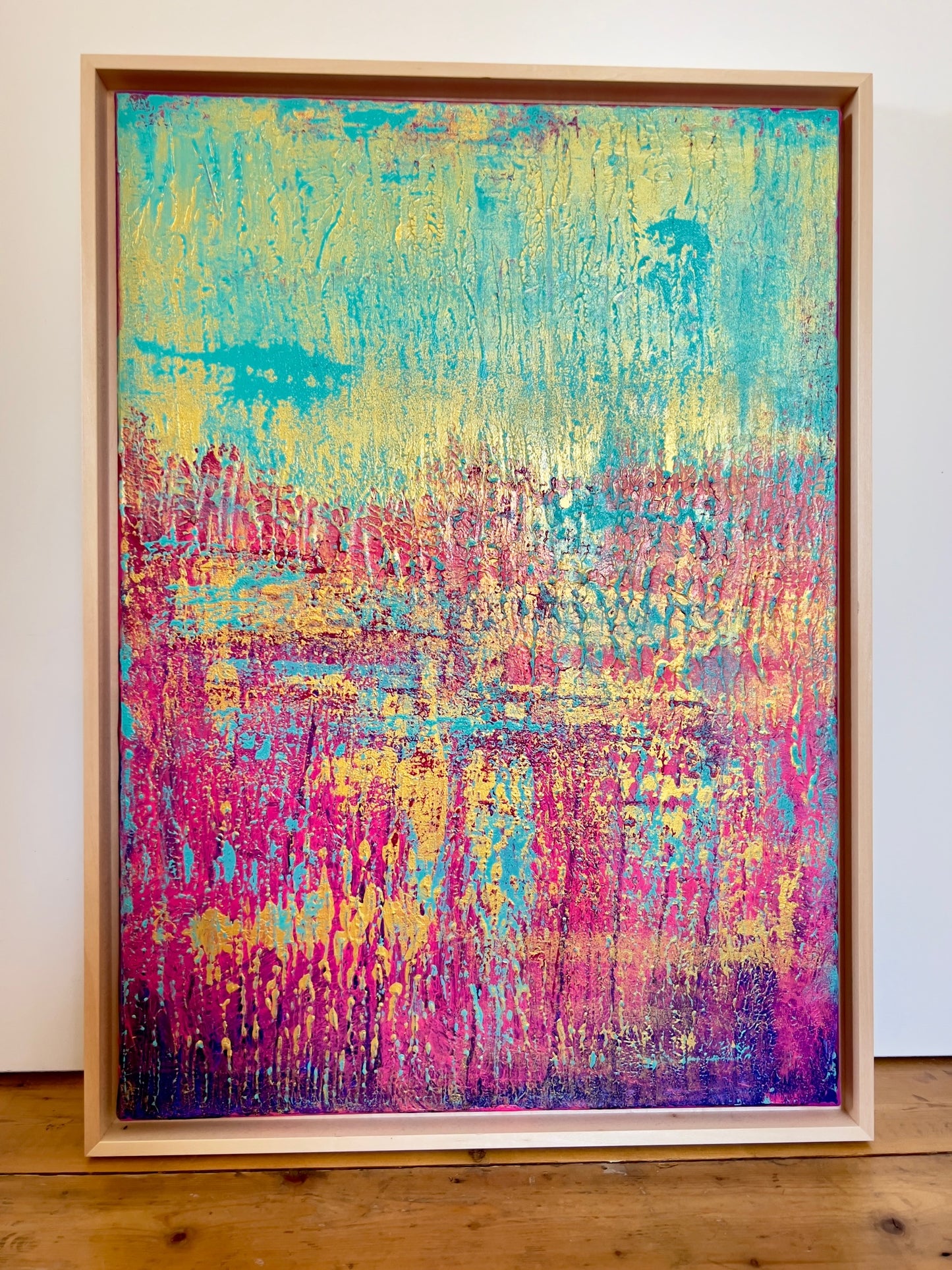 Abstraktes Gemälde, Acryl auf Leinwand, 50x70cm mit Schattenfugenrahmen