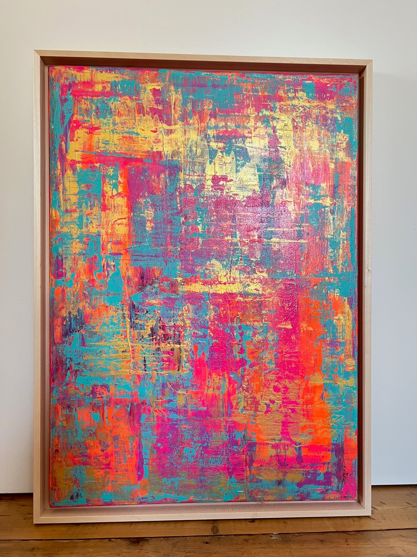 Abstraktes Gemälde Acryl auf Leinwand 50x70cm mit Schattenfugenrahmen