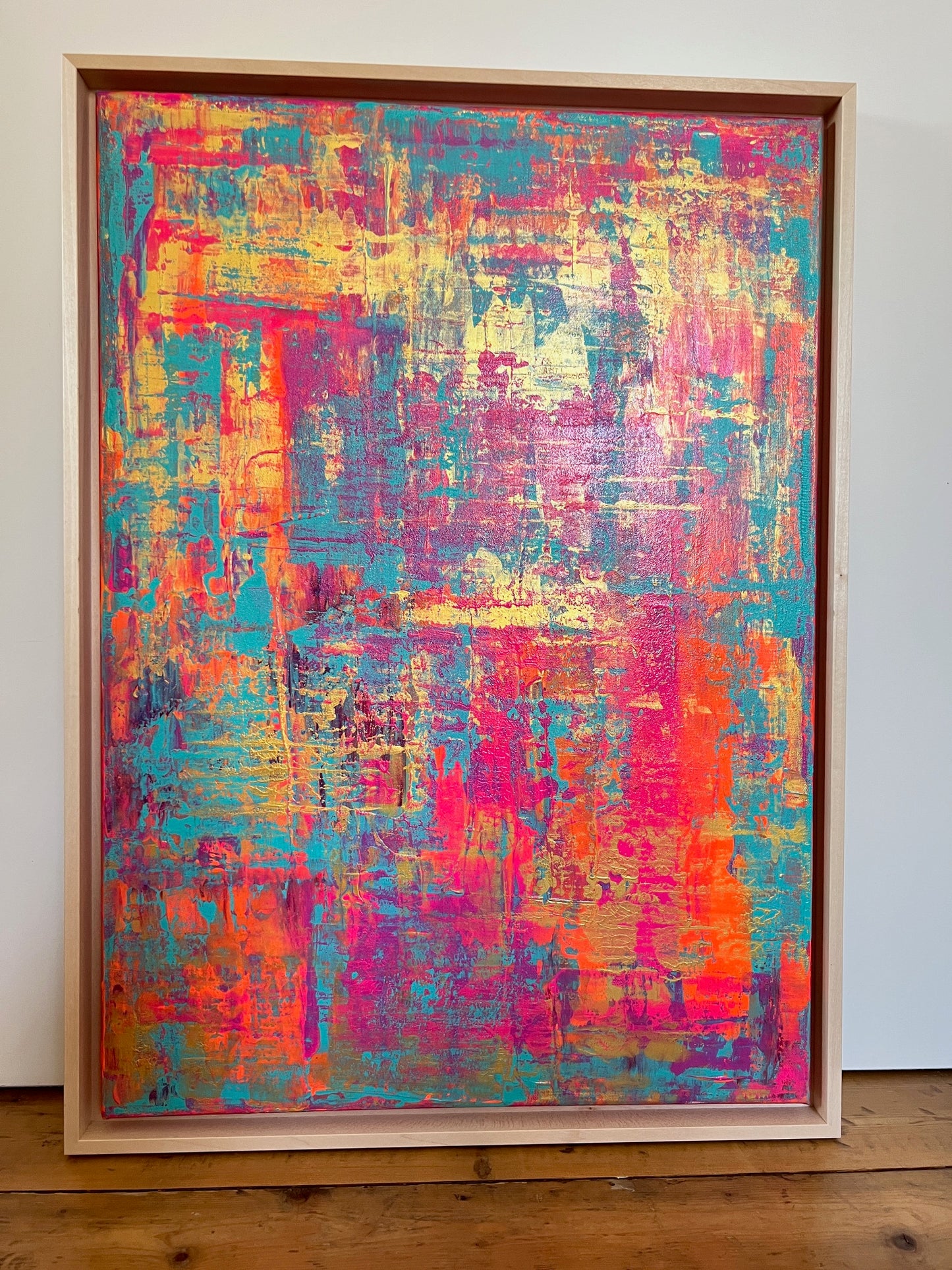 Abstraktes Gemälde Acryl auf Leinwand 50x70cm mit Schattenfugenrahmen