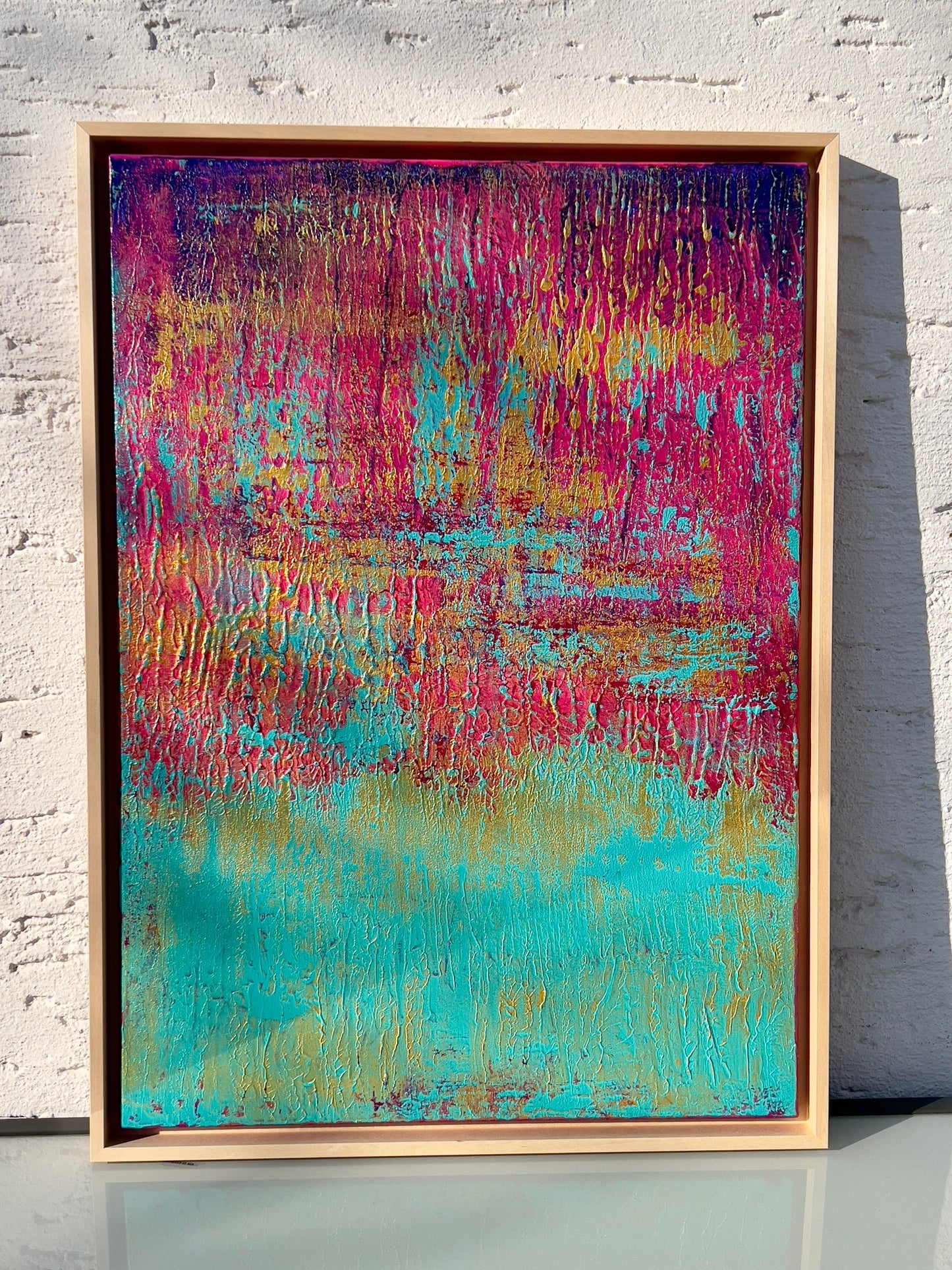 Abstraktes Gemälde, Acryl auf Leinwand, 50x70cm mit Schattenfugenrahmen