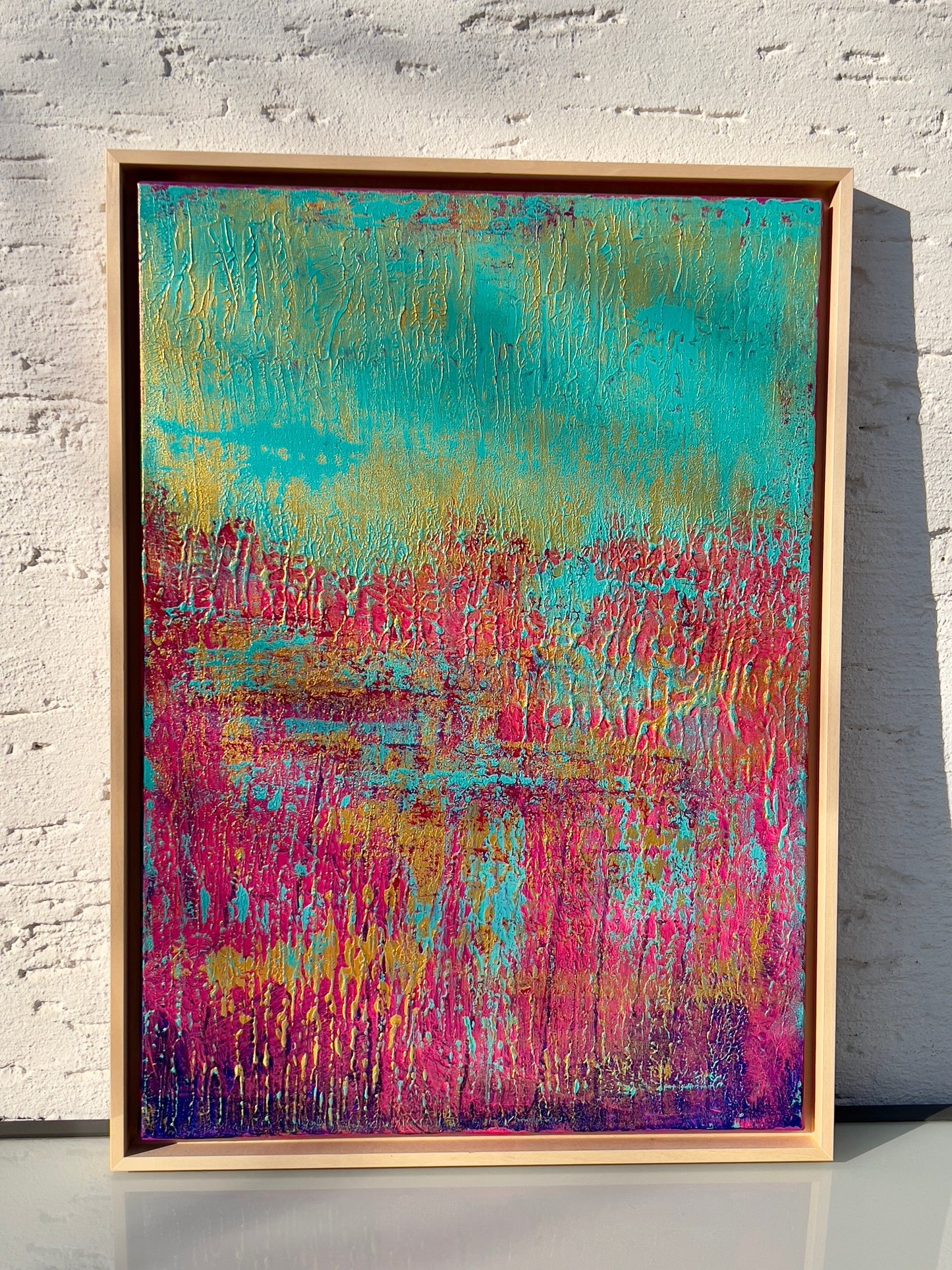 Abstraktes Gemälde, Acryl auf Leinwand, 50x70cm mit Schattenfugenrahmen