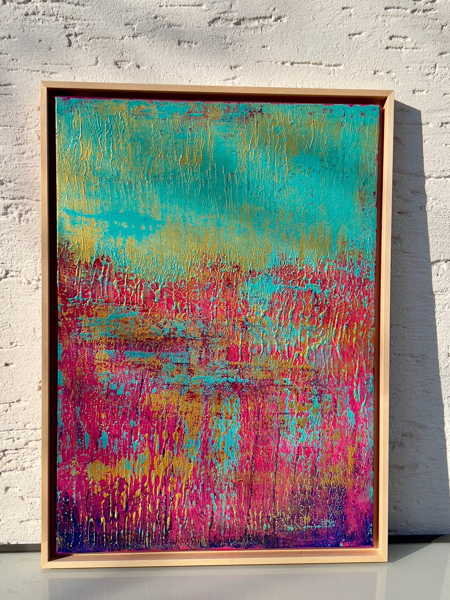Abstraktes Gemälde, Acryl auf Leinwand, 50x70cm mit Schattenfugenrahmen