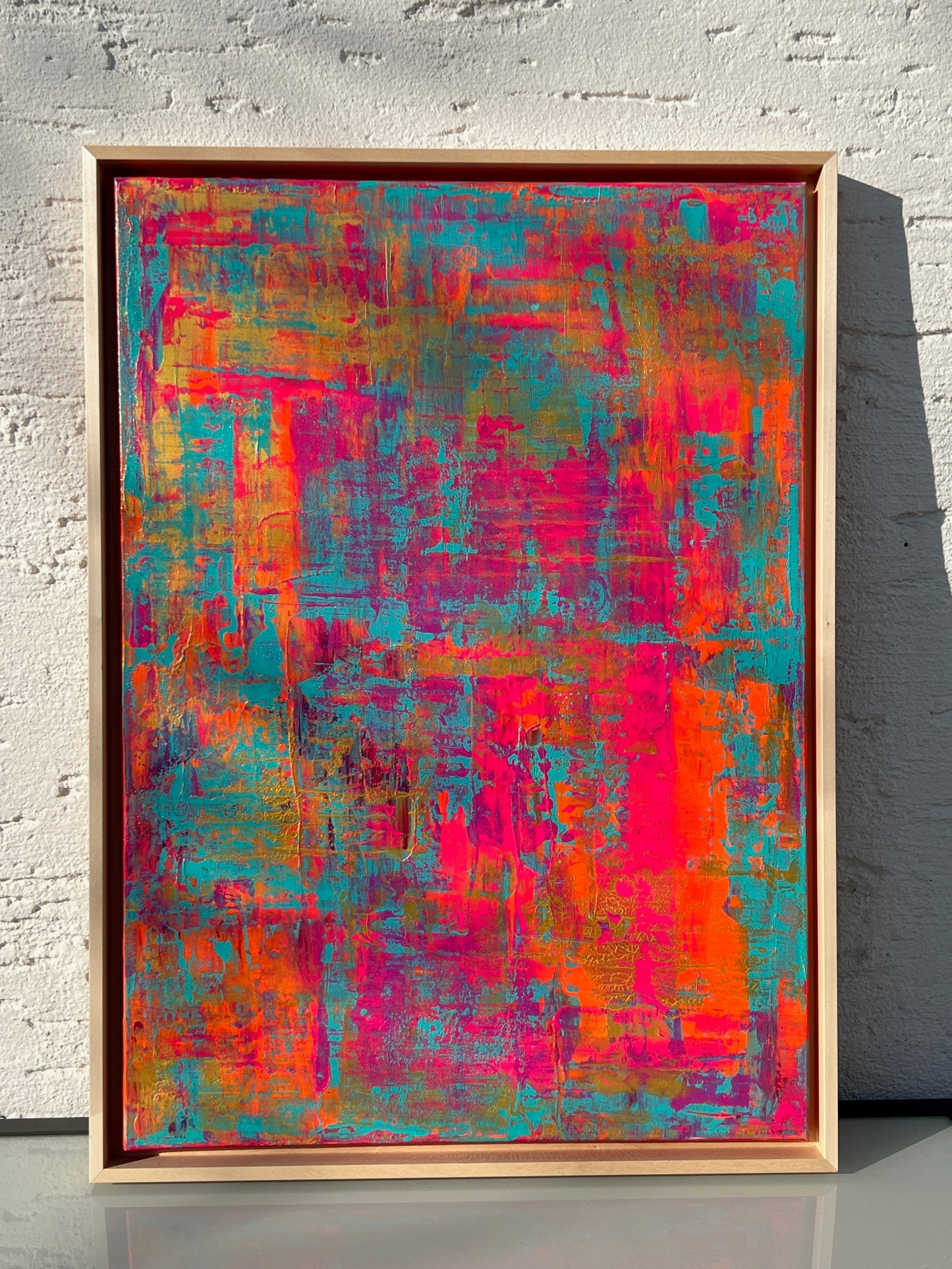 Abstraktes Gemälde Acryl auf Leinwand 50x70cm mit Schattenfugenrahmen