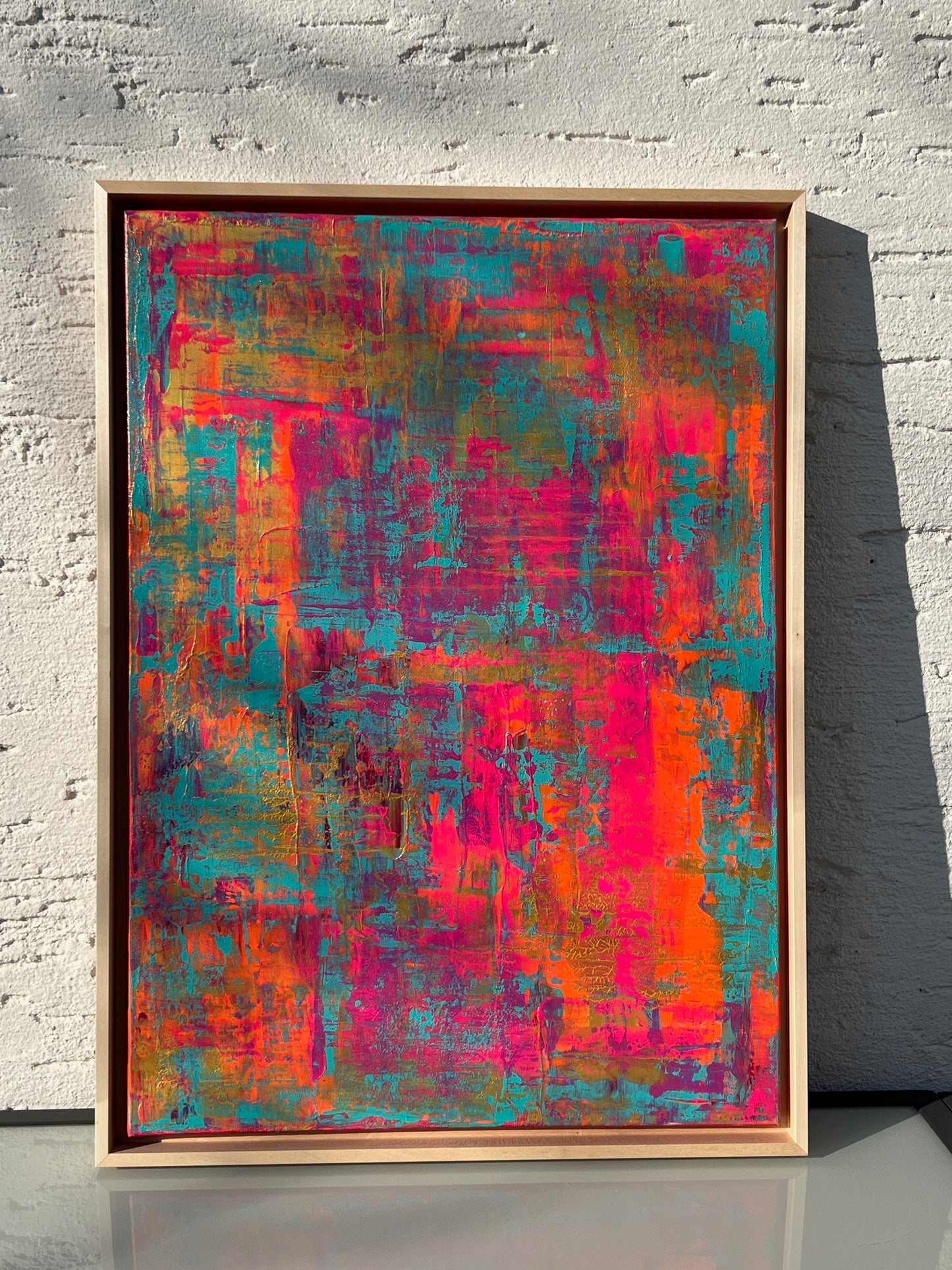 Abstraktes Gemälde Acryl auf Leinwand 50x70cm mit Schattenfugenrahmen