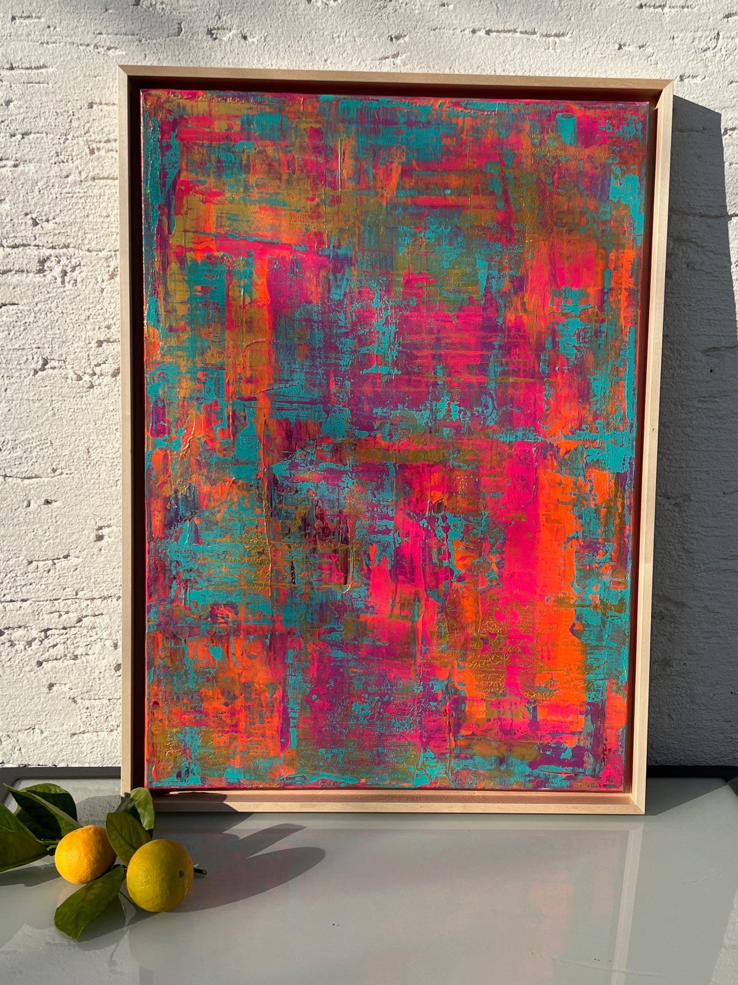 Abstraktes Gemälde Acryl auf Leinwand 50x70cm mit Schattenfugenrahmen