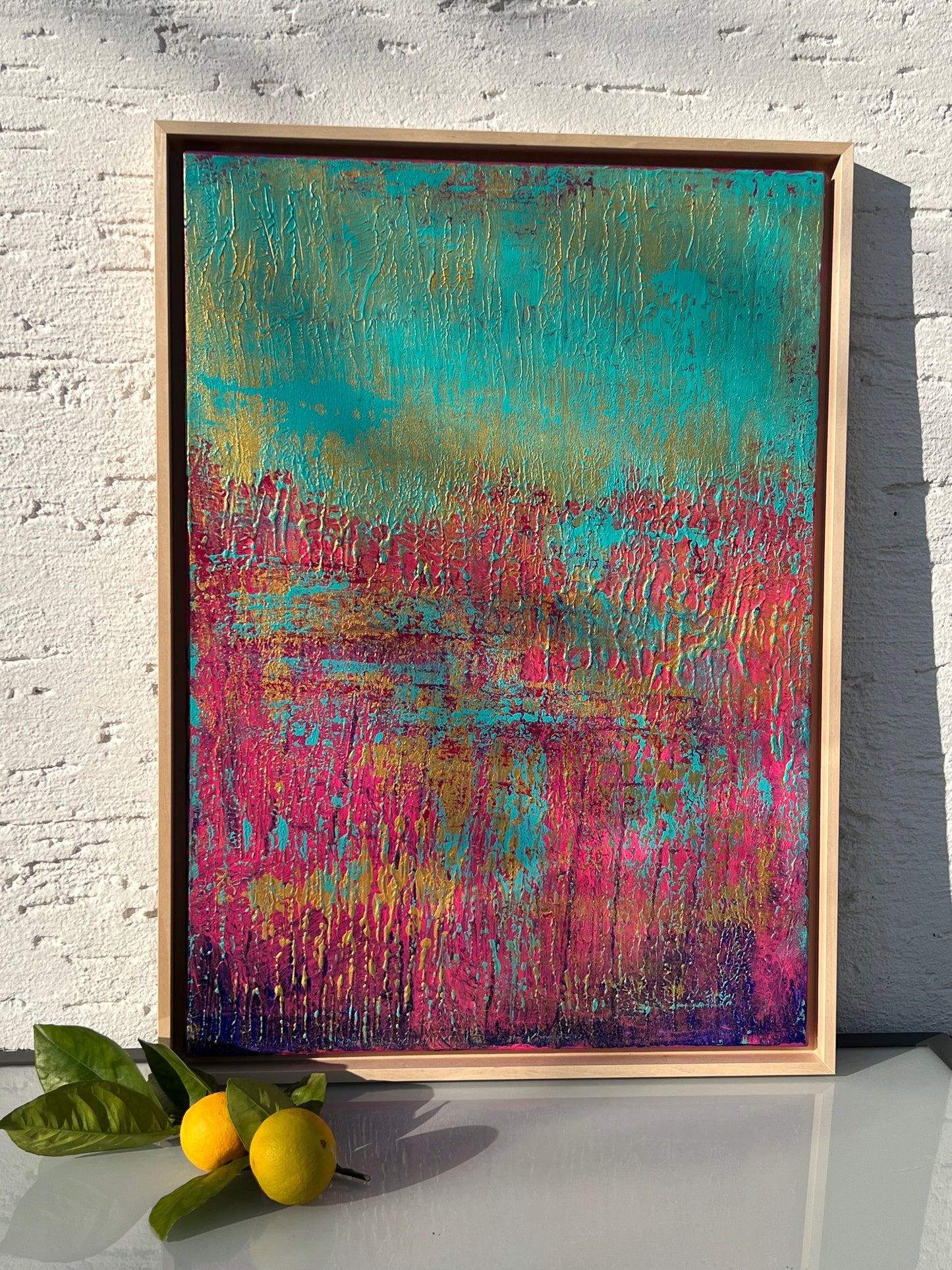 Abstraktes Gemälde, Acryl auf Leinwand, 50x70cm mit Schattenfugenrahmen