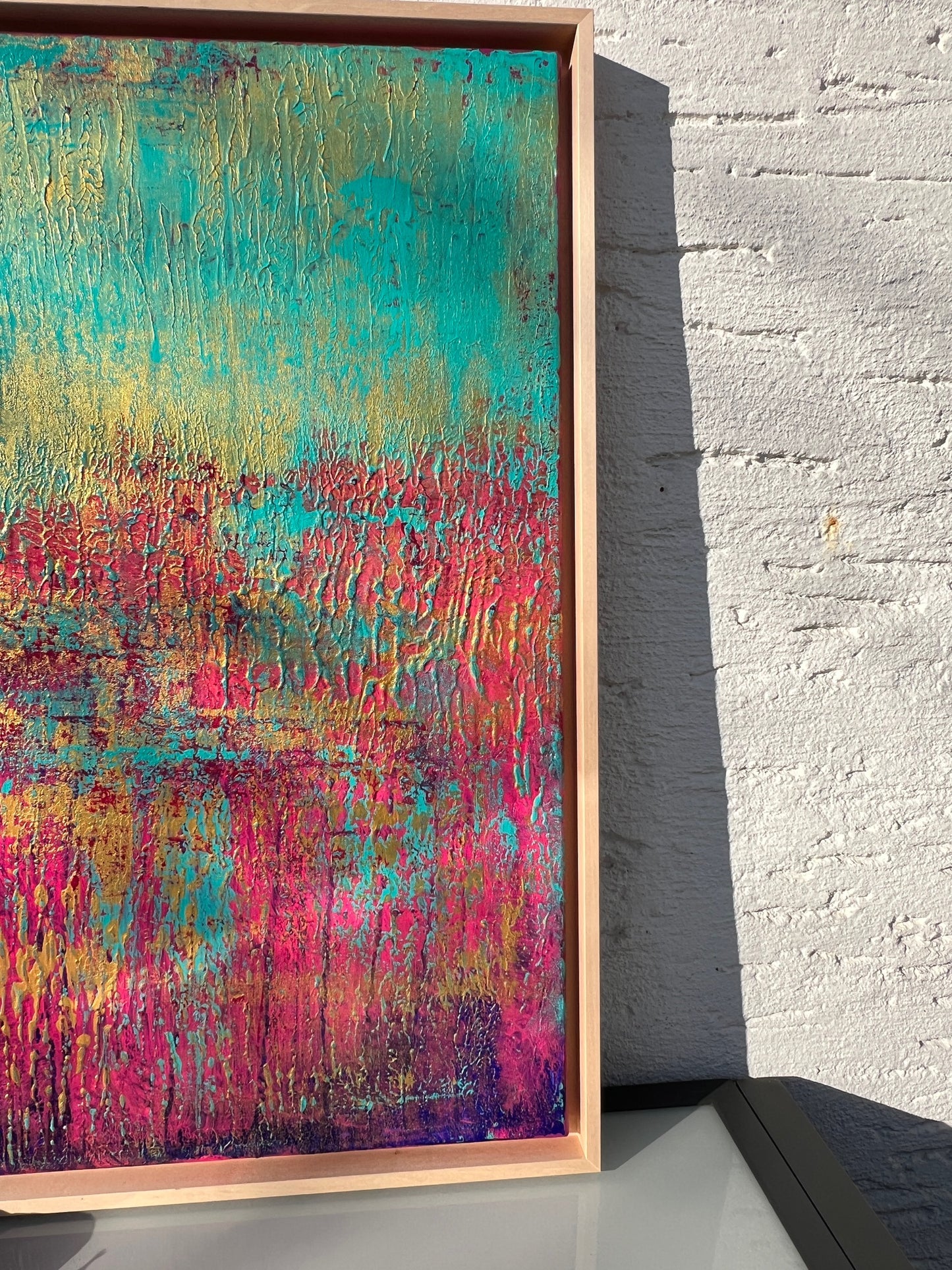 Abstraktes Gemälde, Acryl auf Leinwand, 50x70cm mit Schattenfugenrahmen