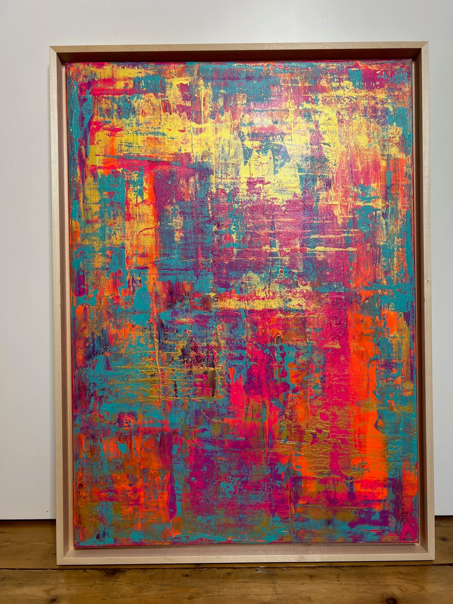 Abstraktes Gemälde Acryl auf Leinwand 50x70cm mit Schattenfugenrahmen
