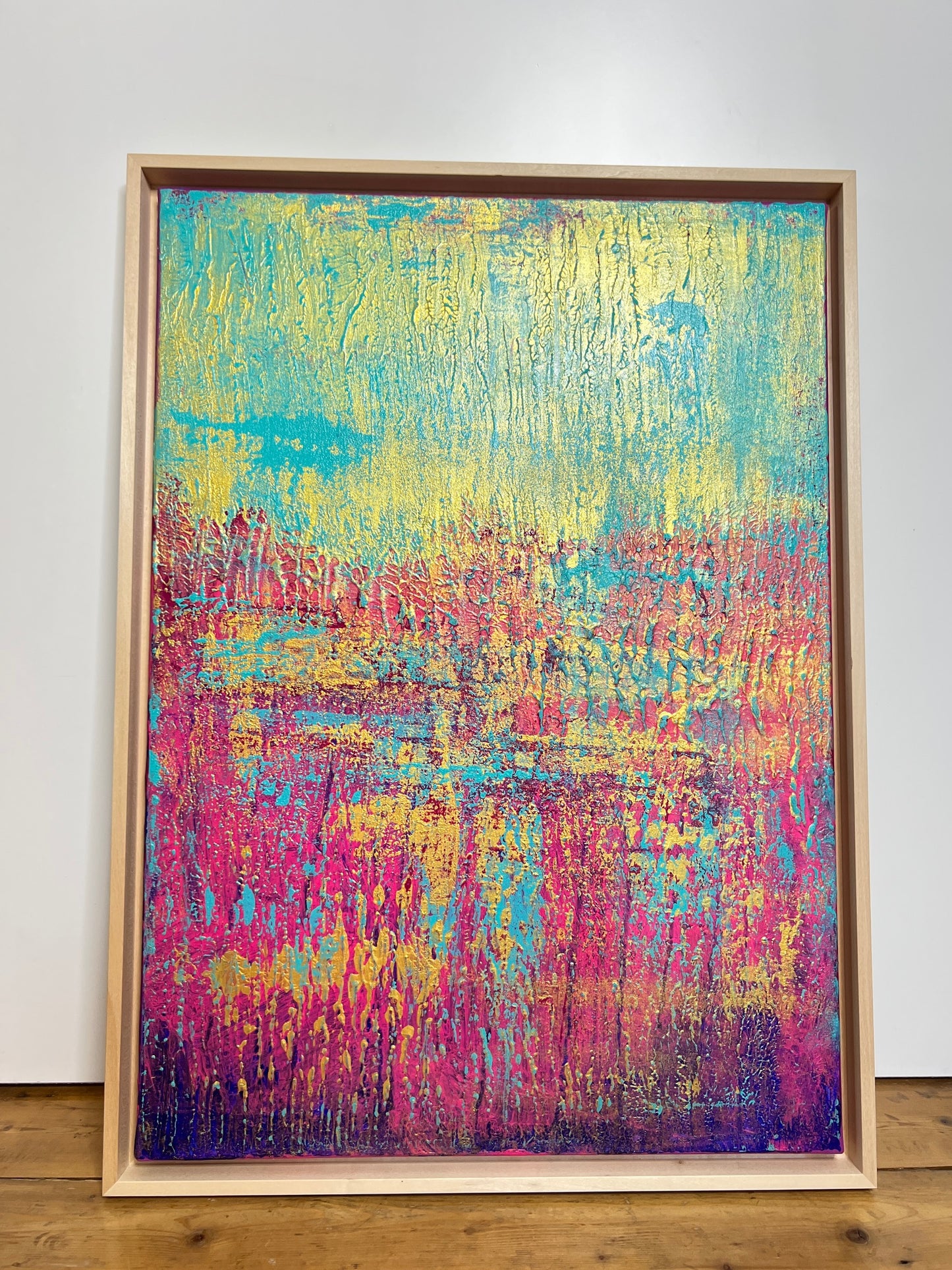 Abstraktes Gemälde, Acryl auf Leinwand, 50x70cm mit Schattenfugenrahmen