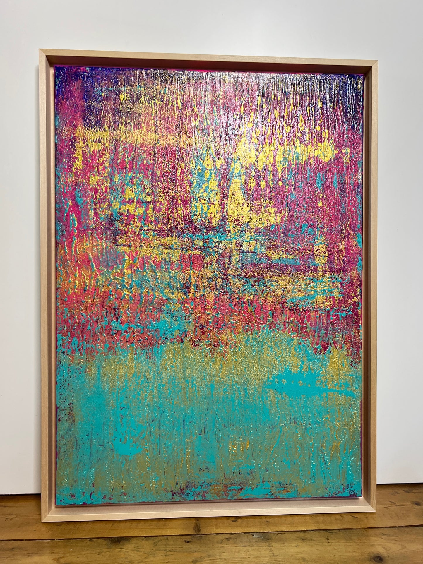 Abstraktes Gemälde, Acryl auf Leinwand, 50x70cm mit Schattenfugenrahmen