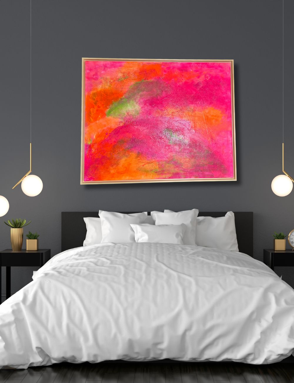 Tropic Sky – Originalgemälde in Neonfarben (80 × 100 cm) mit Lindenholzrahmen