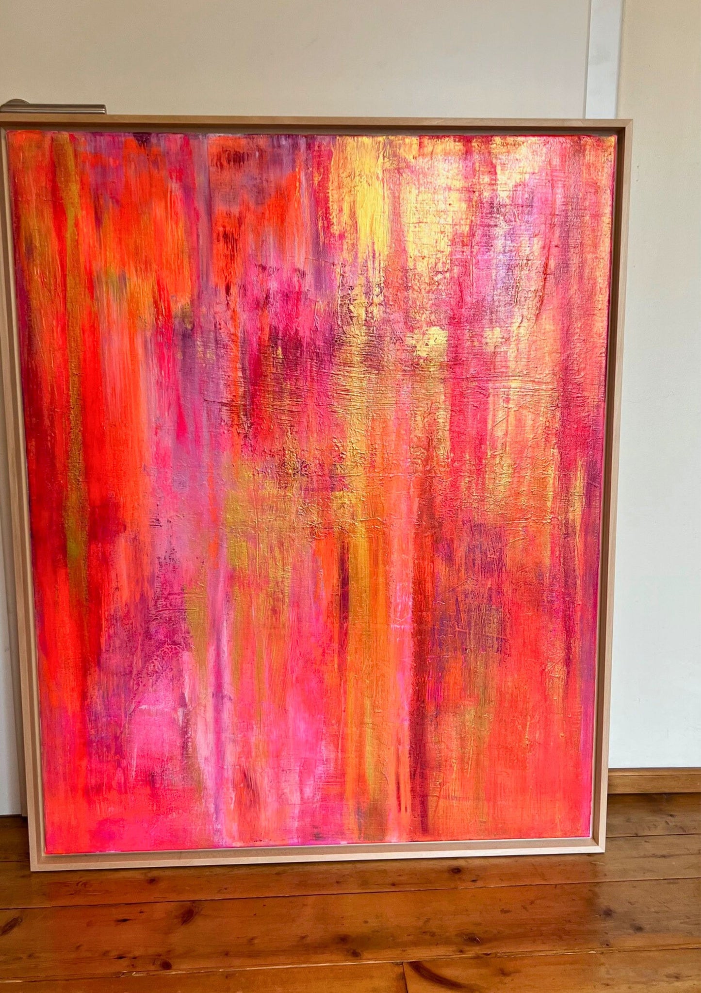 Essence of Summer - Original abstraktes Acrylgemälde, 80x100cm, mit Schattenfugenrahmen