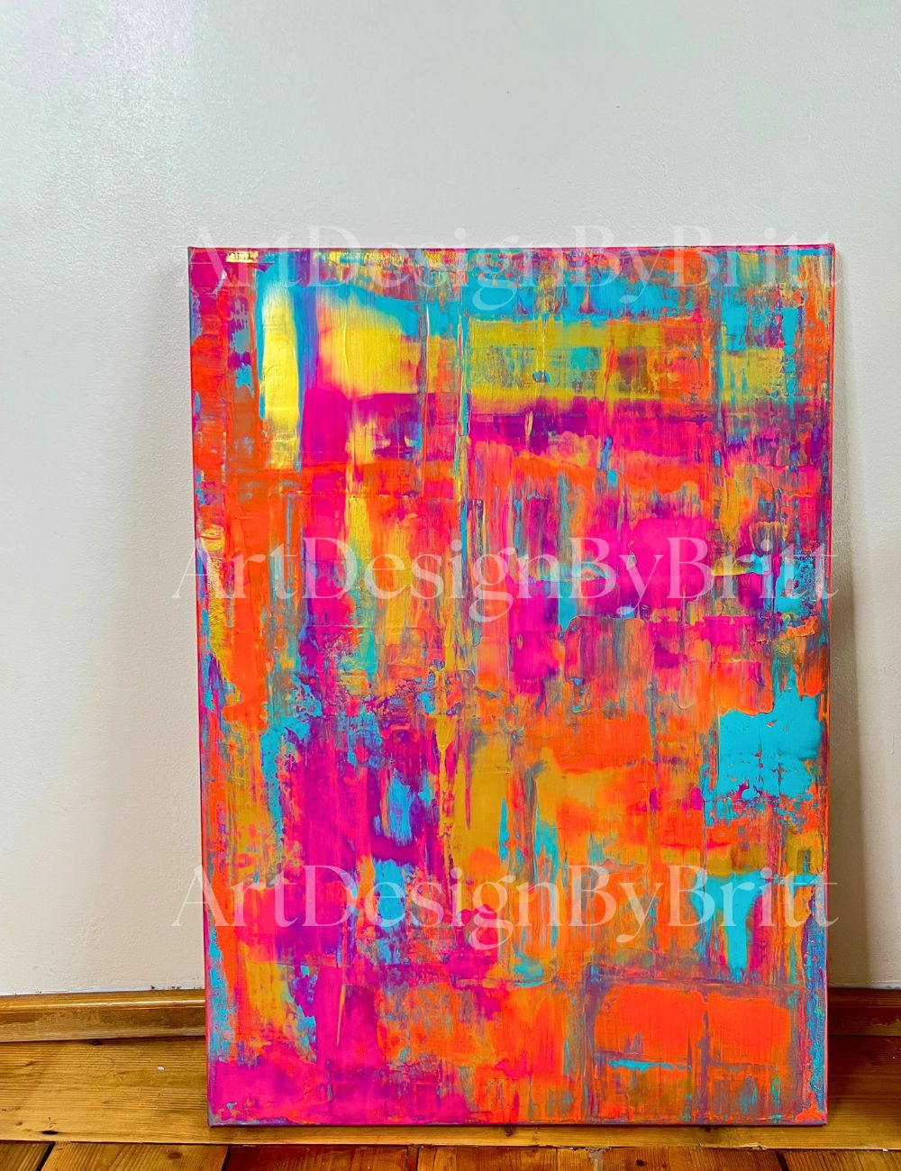 Abstraktes Gemälde Acryl auf Leinwand 50x70cm mit Schattenfugenrahmen
