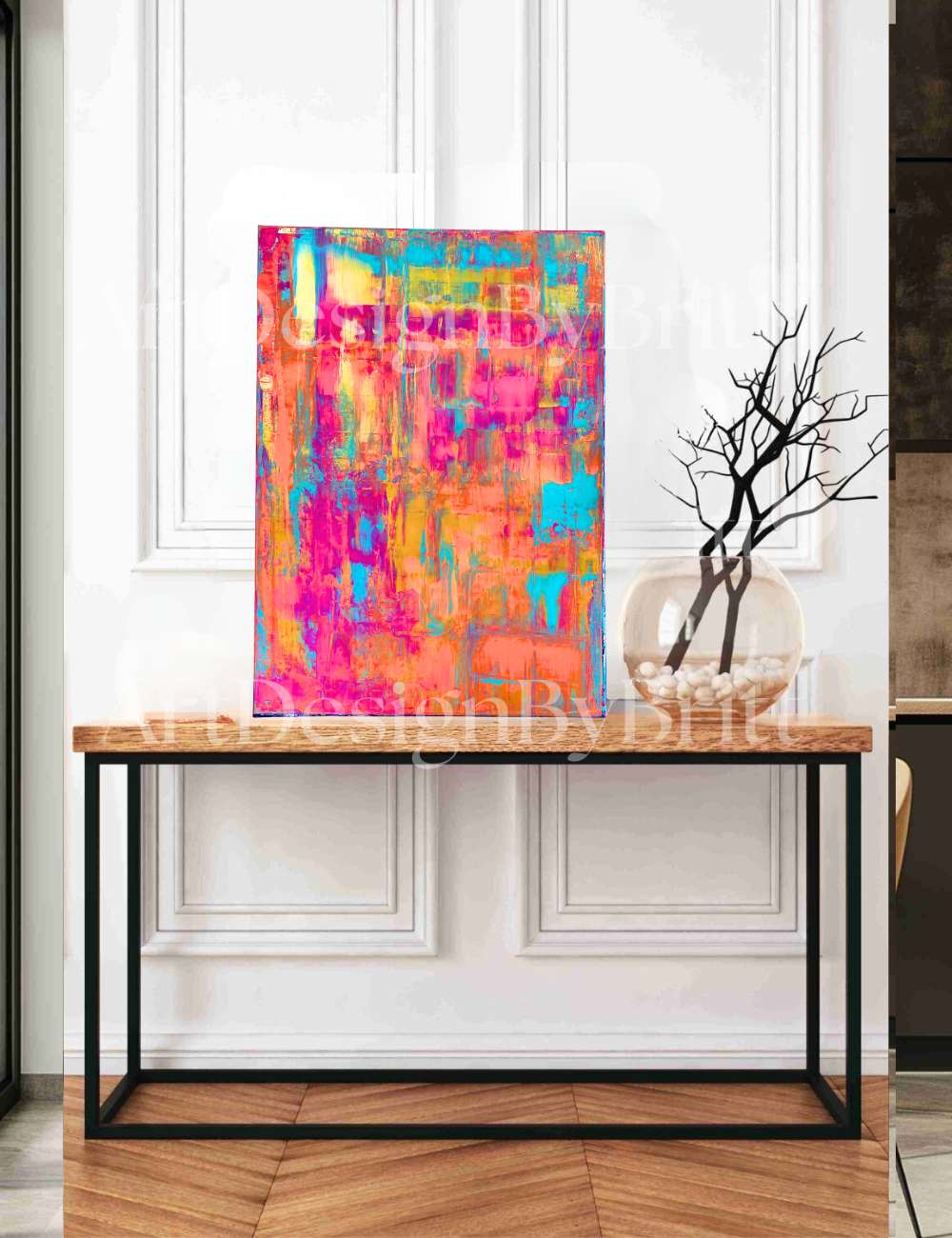 Abstraktes Gemälde Acryl auf Leinwand 50x70cm mit Schattenfugenrahmen