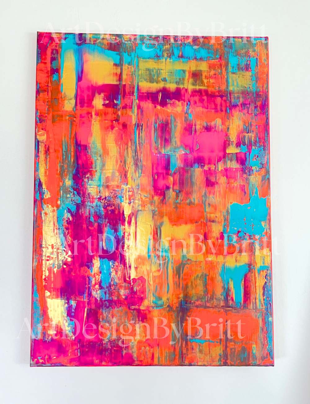 Abstraktes Gemälde Acryl auf Leinwand 50x70cm mit Schattenfugenrahmen