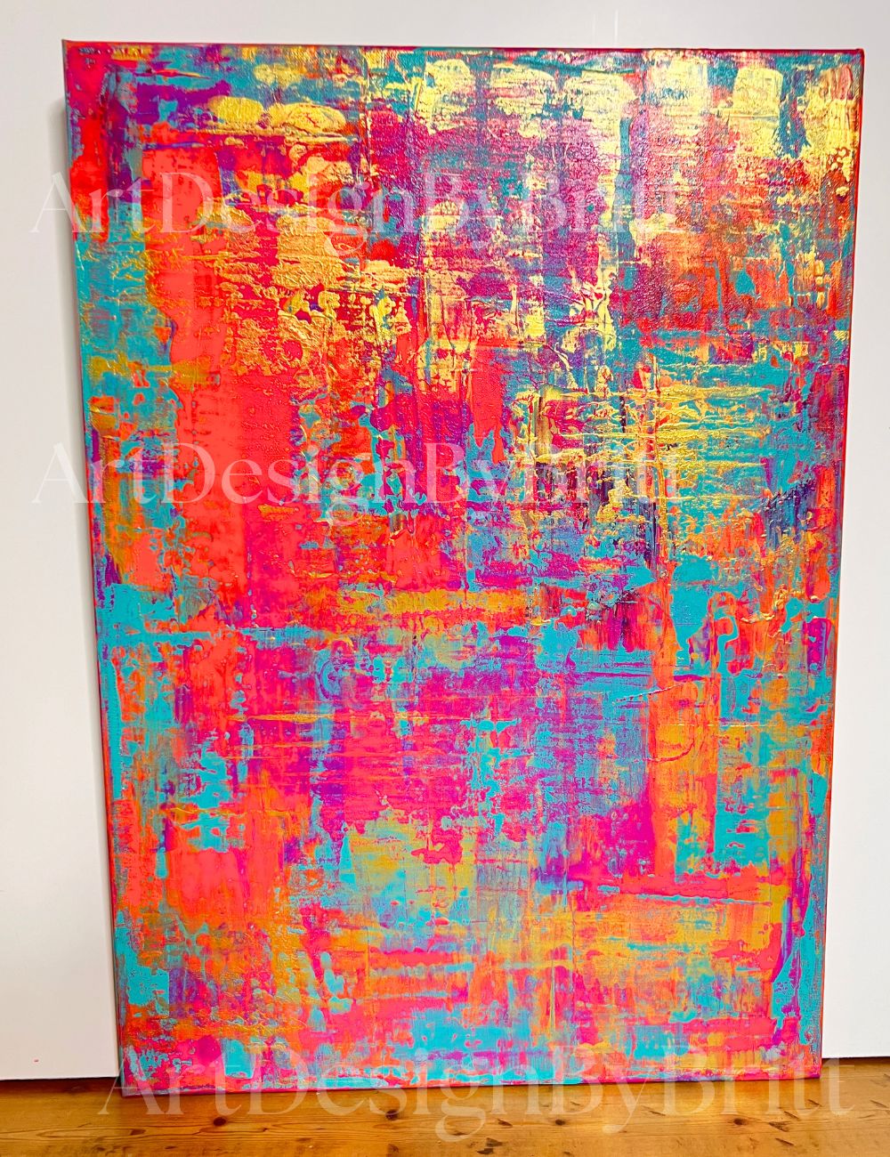 Abstraktes Gemälde Acryl auf Leinwand 50x70cm mit Schattenfugenrahmen