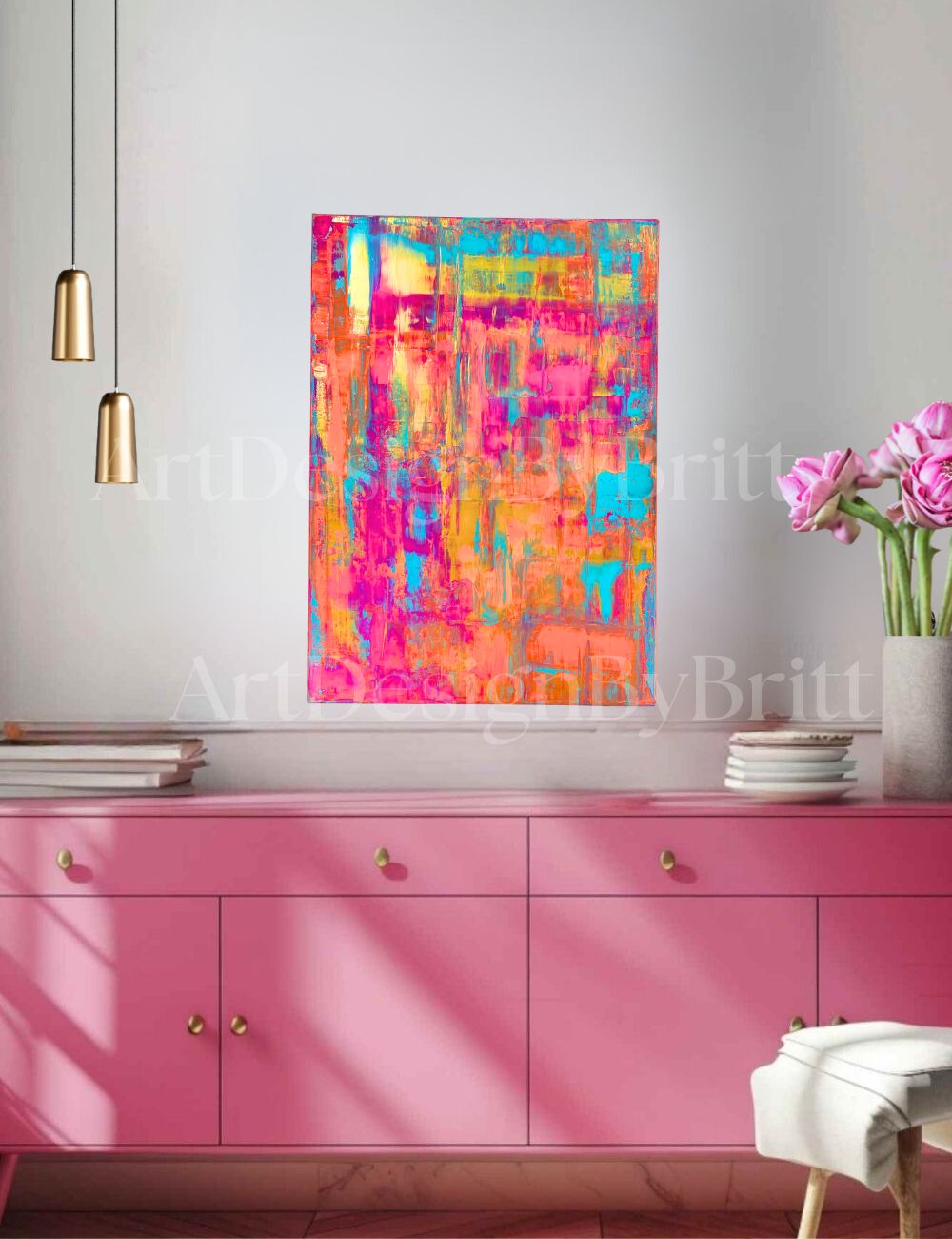 Abstraktes Gemälde Acryl auf Leinwand 50x70cm mit Schattenfugenrahmen