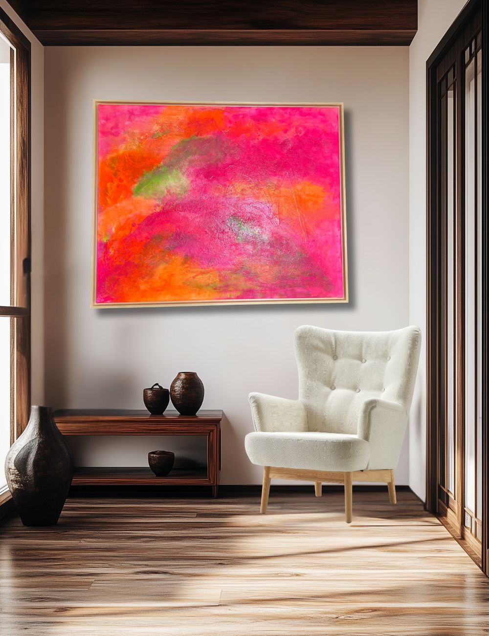 Tropic Sky – Originalgemälde in Neonfarben (80 × 100 cm) mit Lindenholzrahmen
