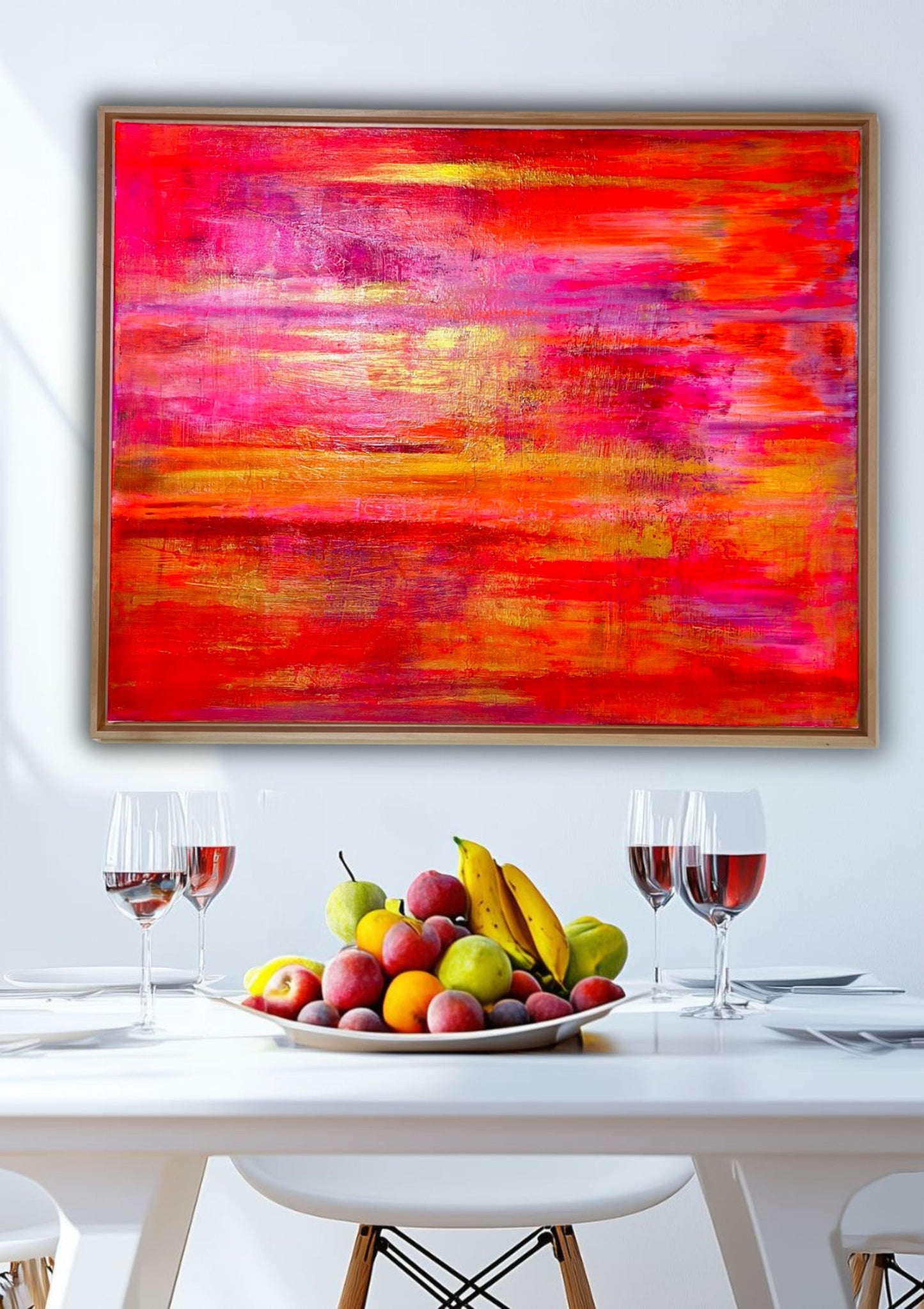 Essence of Summer - Original abstraktes Acrylgemälde, 80x100cm, mit Schattenfugenrahmen