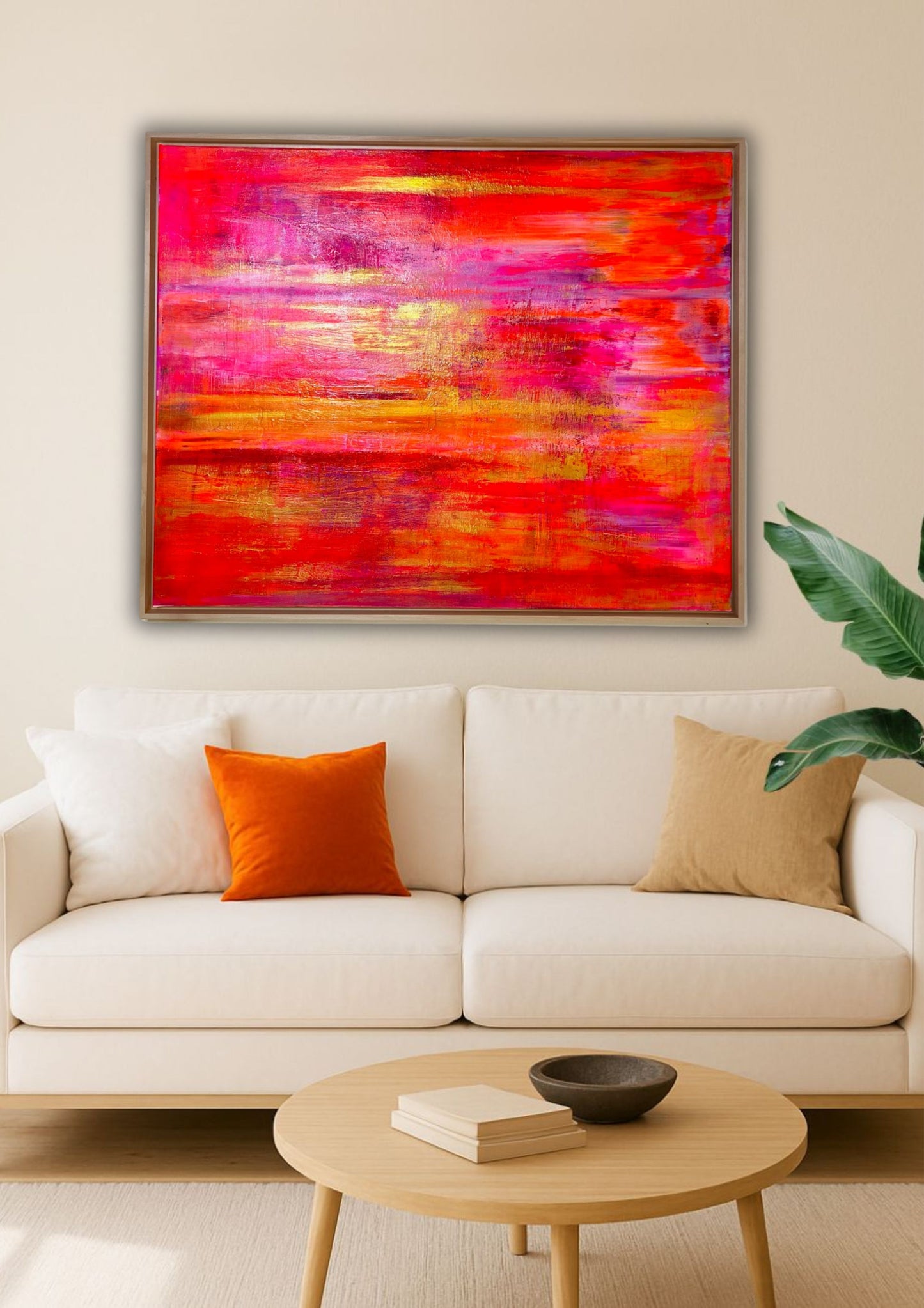 Essence of Summer - Original abstraktes Acrylgemälde, 80x100cm, mit Schattenfugenrahmen