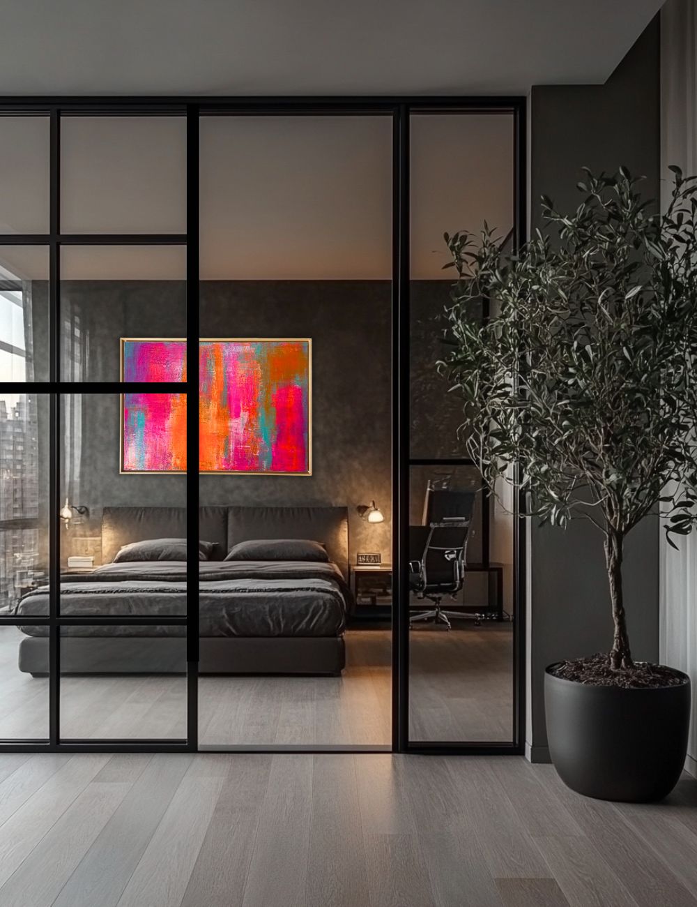 Tropic Glow - Original abstraktes Acrylgemälde, 70x100cm, mit Schattenfugenrahmen