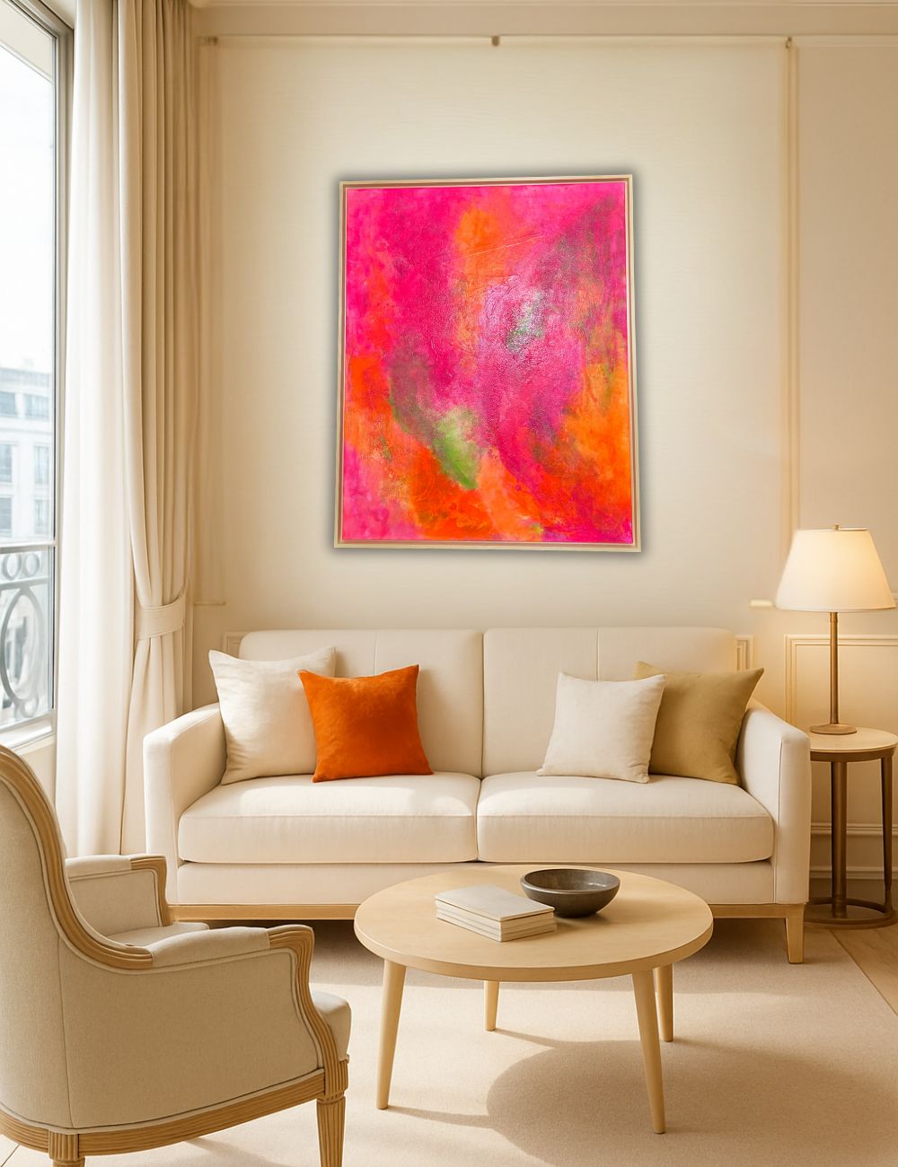 Tropic Sky – Originalgemälde in Neonfarben (80 × 100 cm) mit Lindenholzrahmen