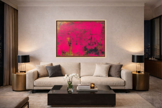 Magenta Storm – Abstraktes Acrylgemälde, 70x100cm, mit Schattenfugenrahmen