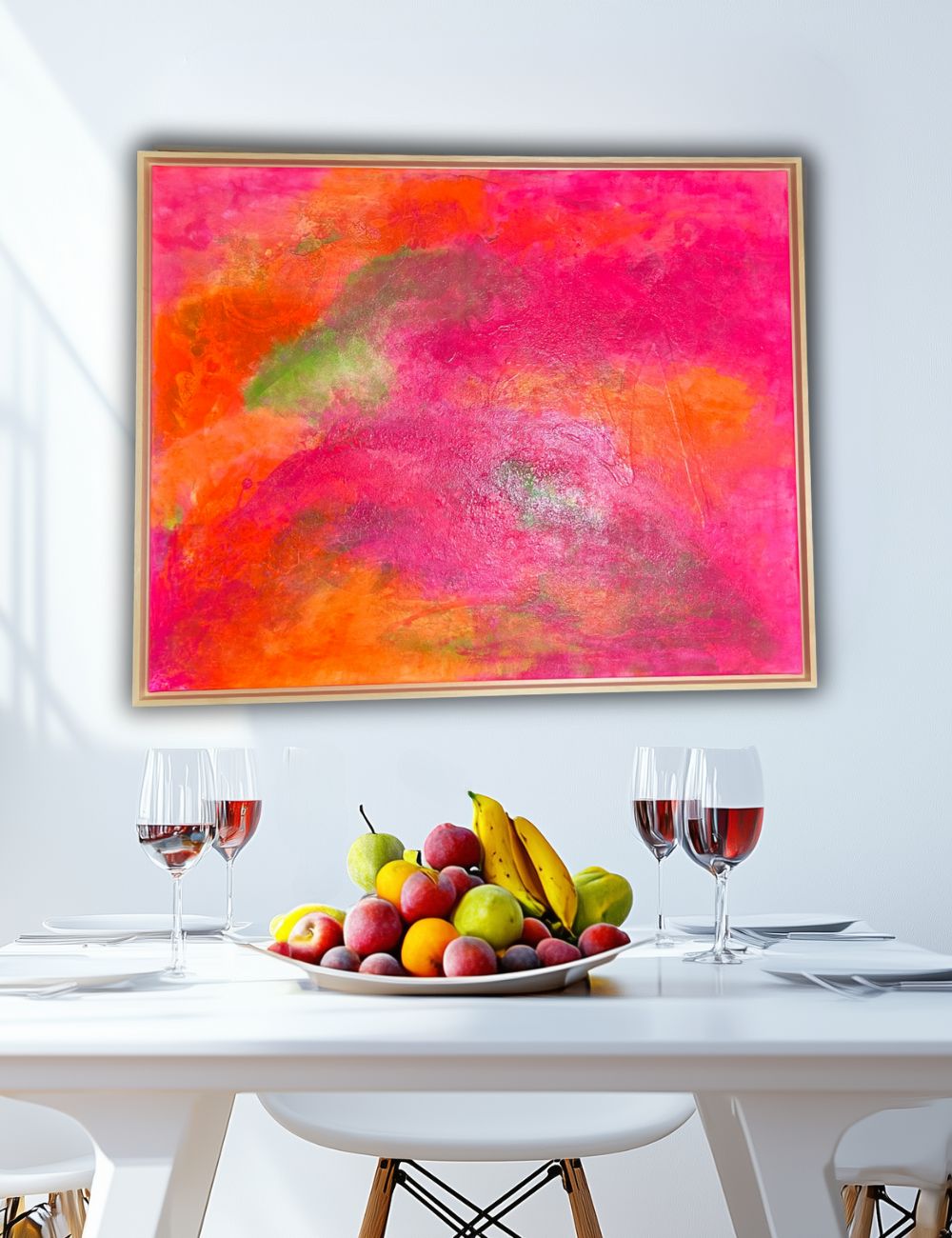 Tropic Sky – Originalgemälde in Neonfarben (80 × 100 cm) mit Lindenholzrahmen