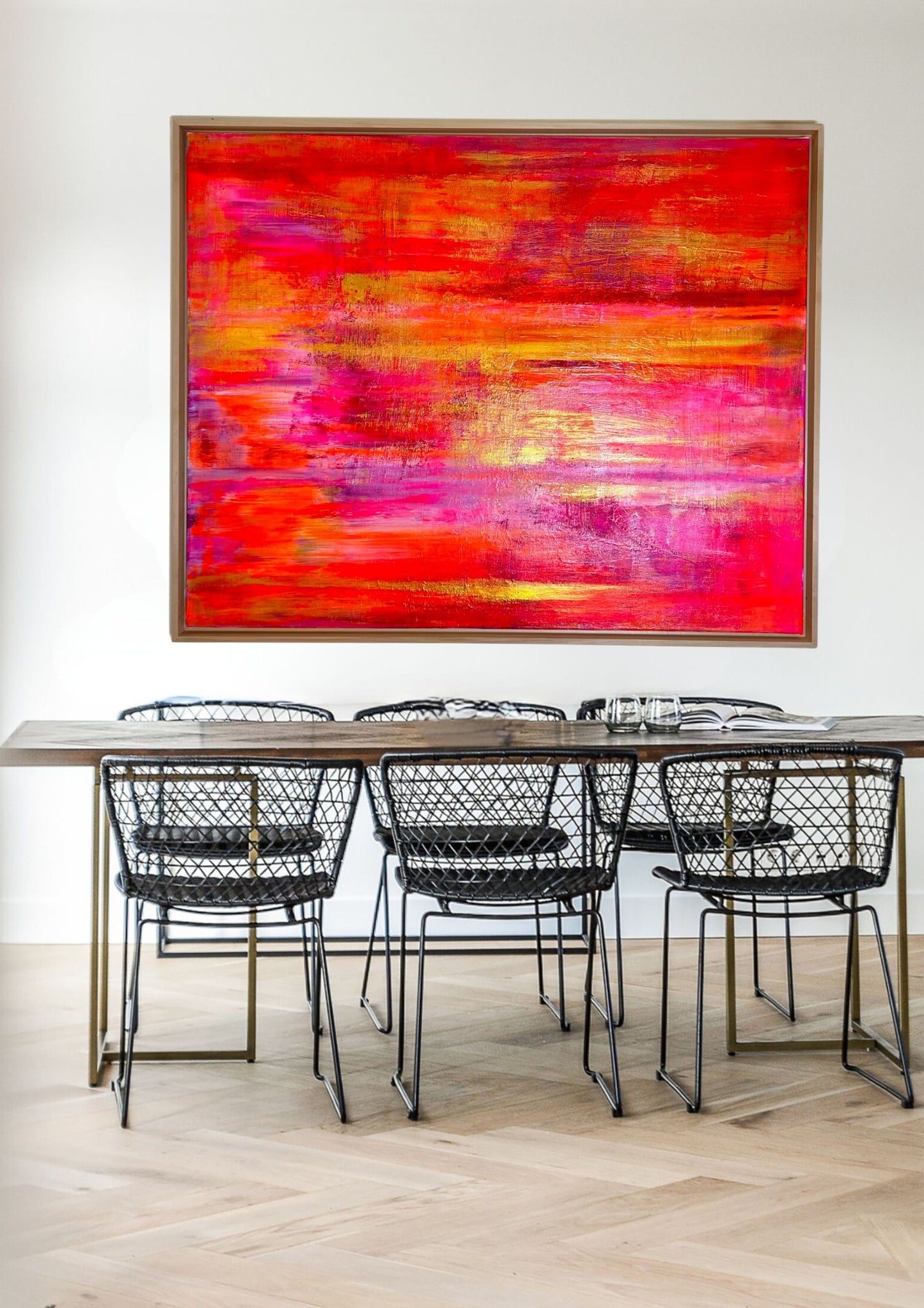 Essence of Summer - Original abstraktes Acrylgemälde, 80x100cm, mit Schattenfugenrahmen