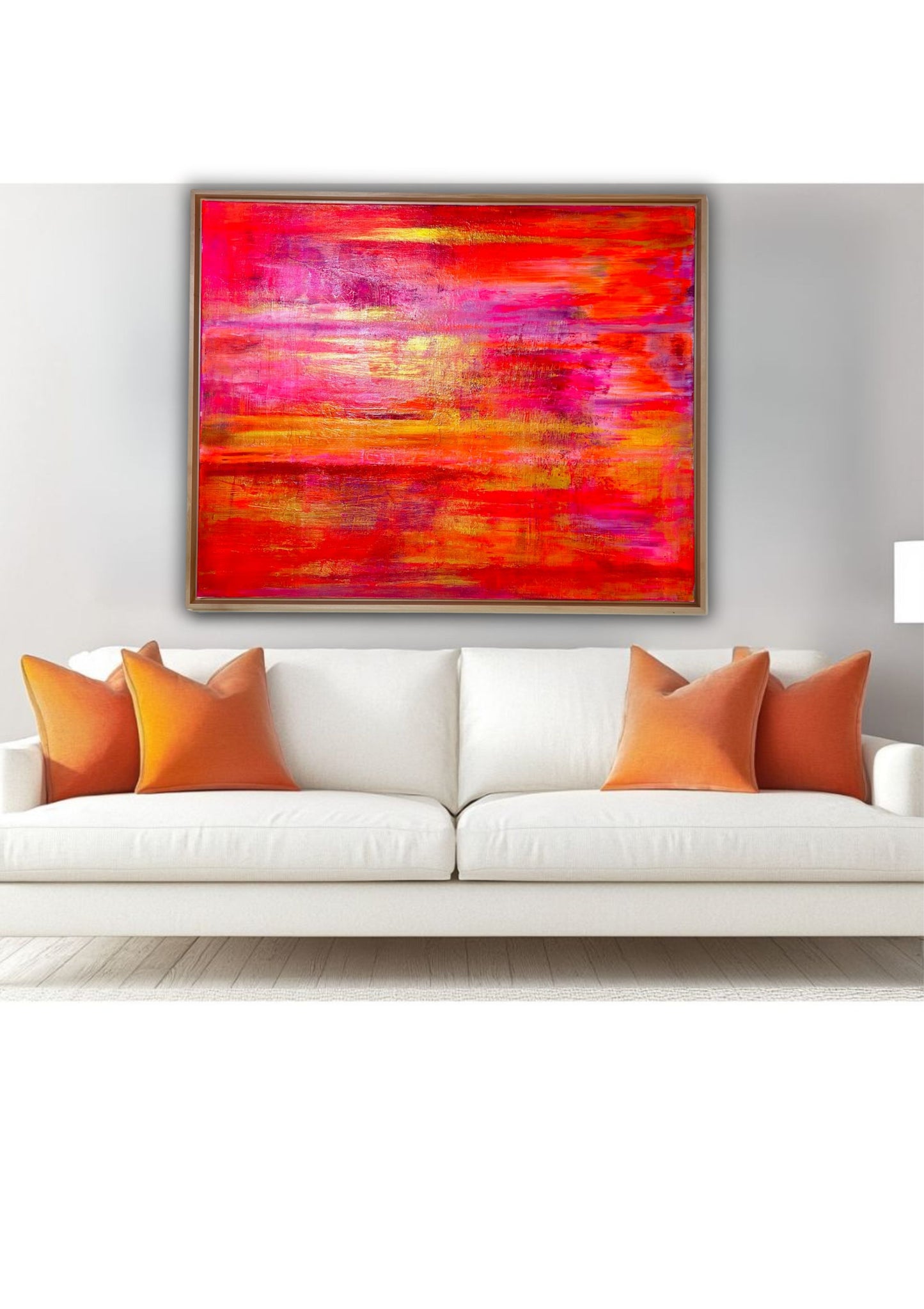 Essence of Summer - Original abstraktes Acrylgemälde, 80x100cm, mit Schattenfugenrahmen