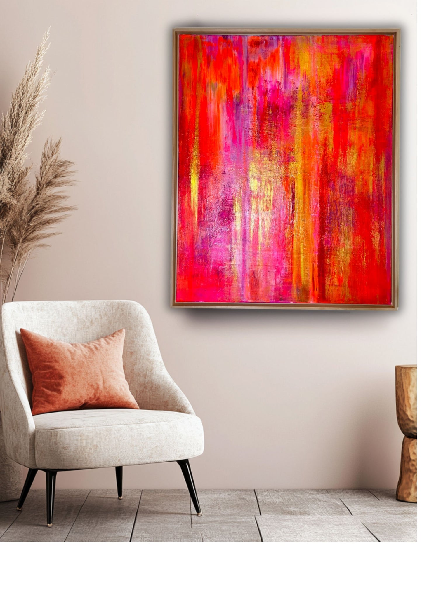 Essence of Summer - Original abstraktes Acrylgemälde, 80x100cm, mit Schattenfugenrahmen