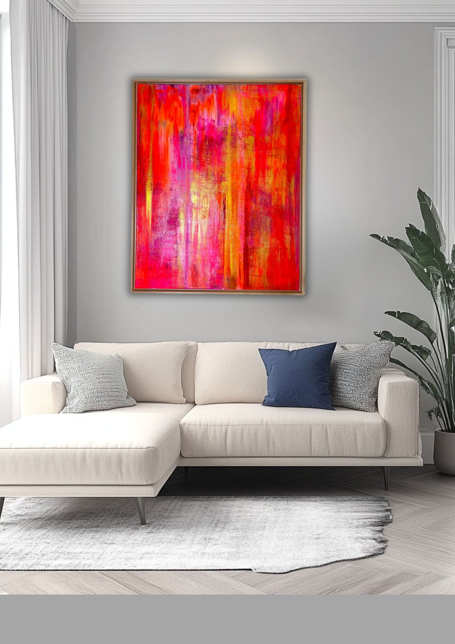 Essence of Summer - Original abstraktes Acrylgemälde, 80x100cm, mit Schattenfugenrahmen
