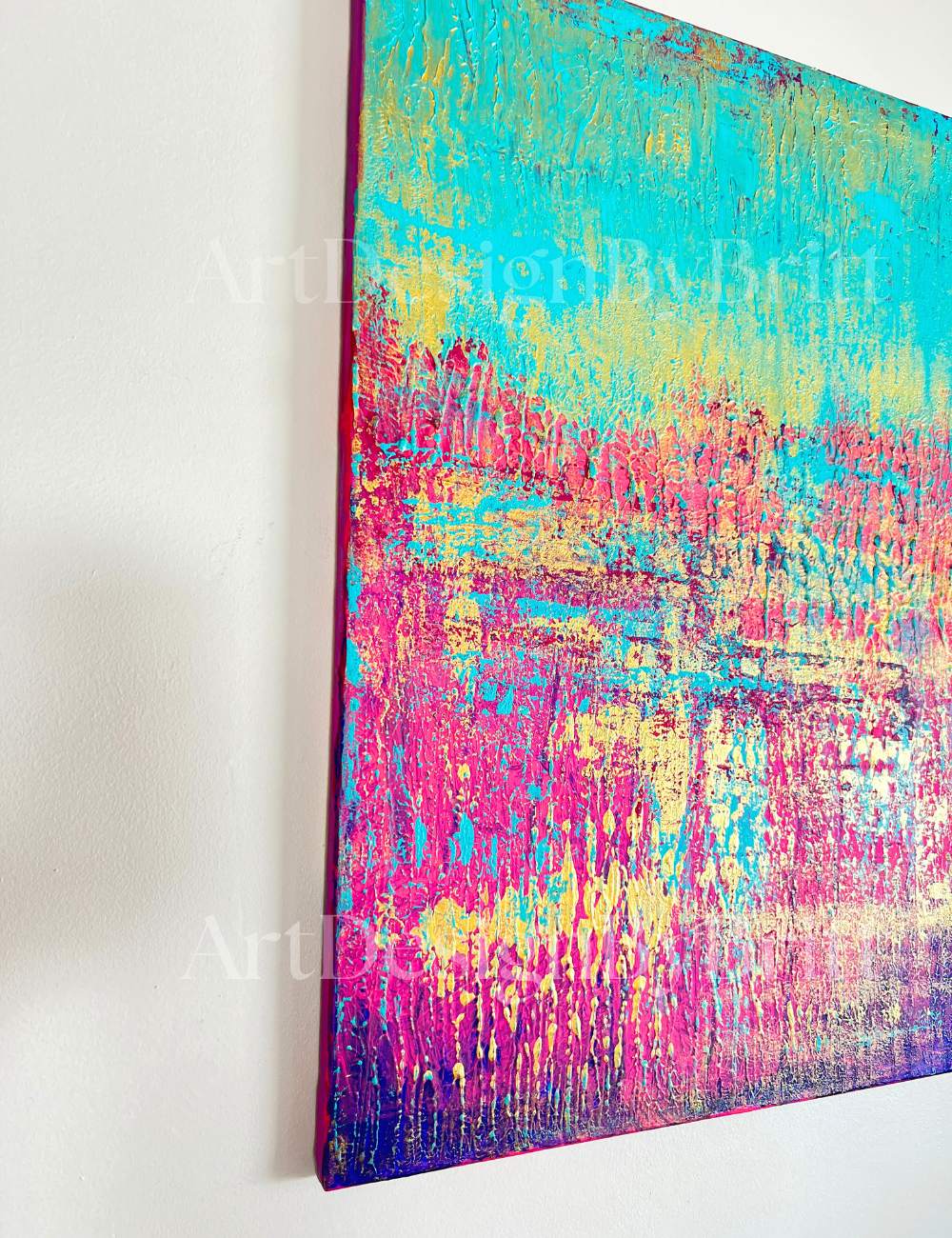 Abstraktes Gemälde, Acryl auf Leinwand, 50x70cm mit Schattenfugenrahmen
