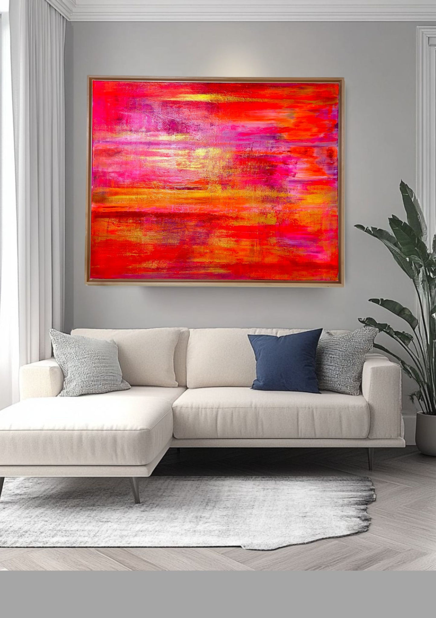 Essence of Summer - Original abstraktes Acrylgemälde, 80x100cm, mit Schattenfugenrahmen
