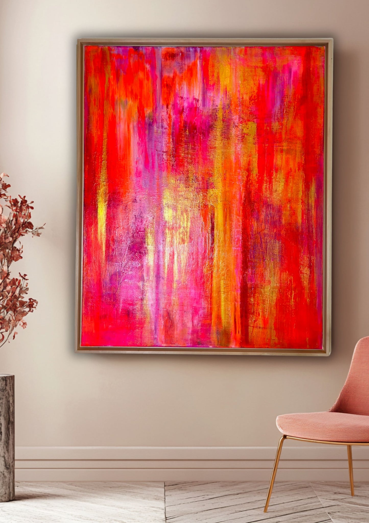 Essence of Summer - Original abstraktes Acrylgemälde, 80x100cm, mit Schattenfugenrahmen