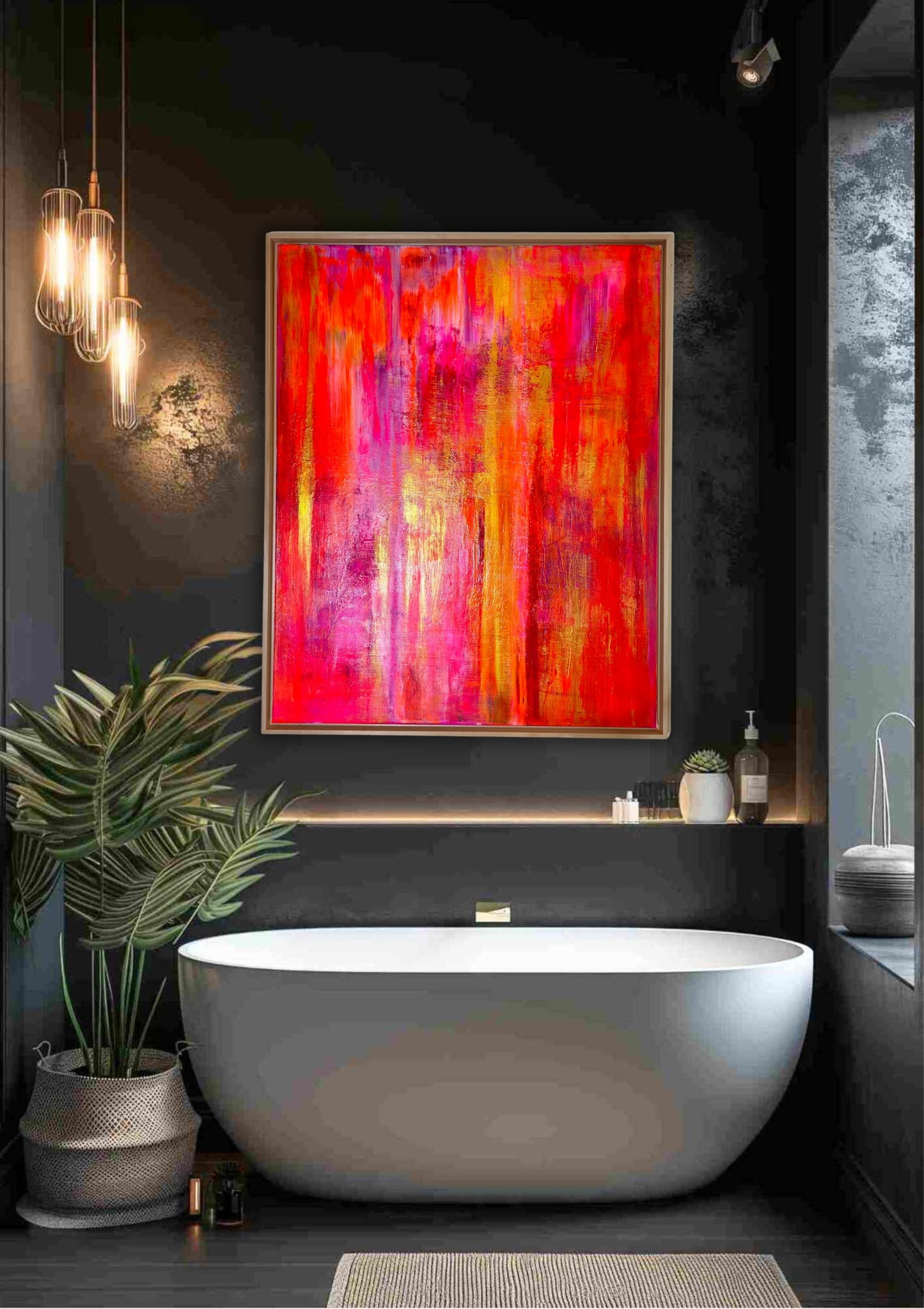 Essence of Summer - Original abstraktes Acrylgemälde, 80x100cm, mit Schattenfugenrahmen