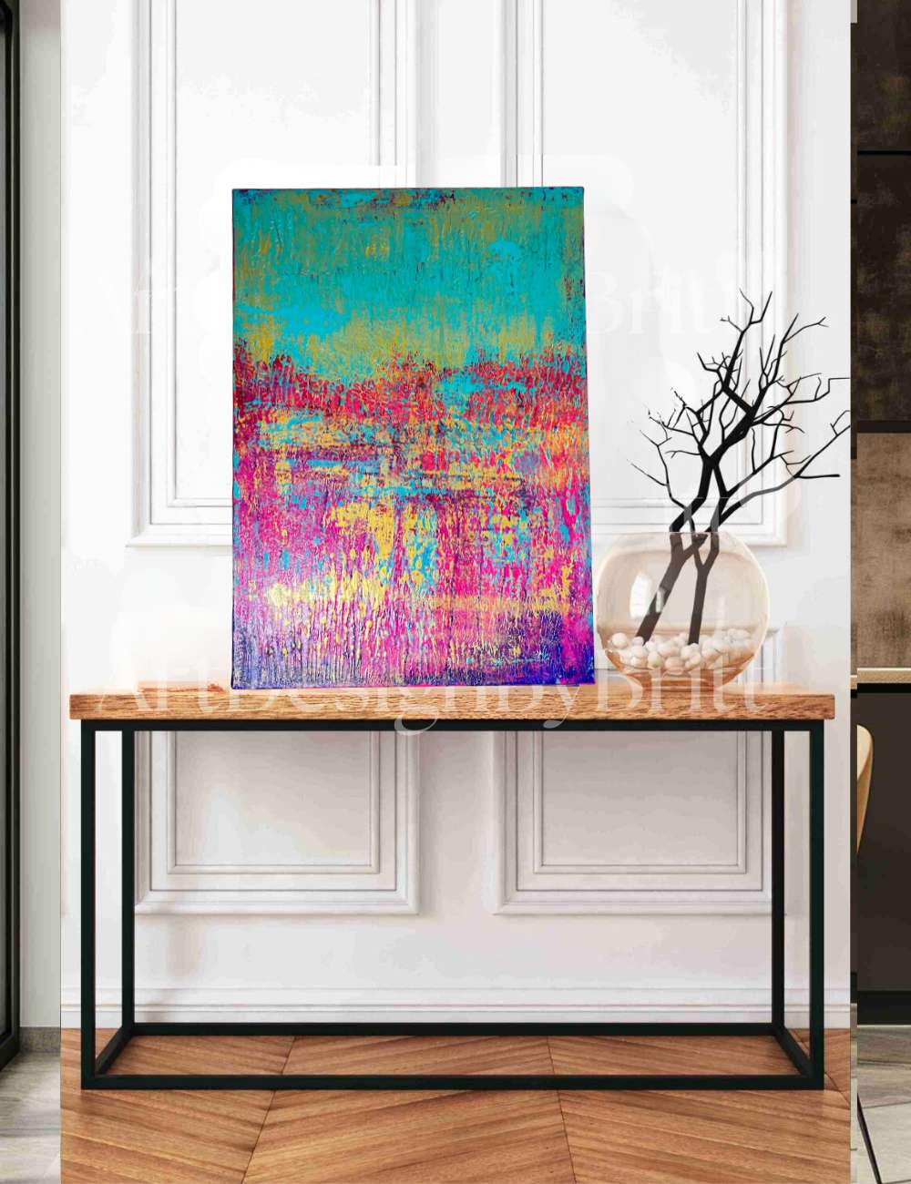Abstraktes Gemälde, Acryl auf Leinwand, 50x70cm mit Schattenfugenrahmen