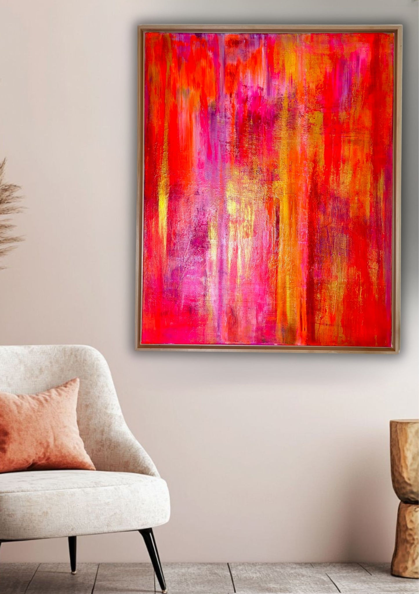 Essence of Summer - Original abstraktes Acrylgemälde, 80x100cm, mit Schattenfugenrahmen