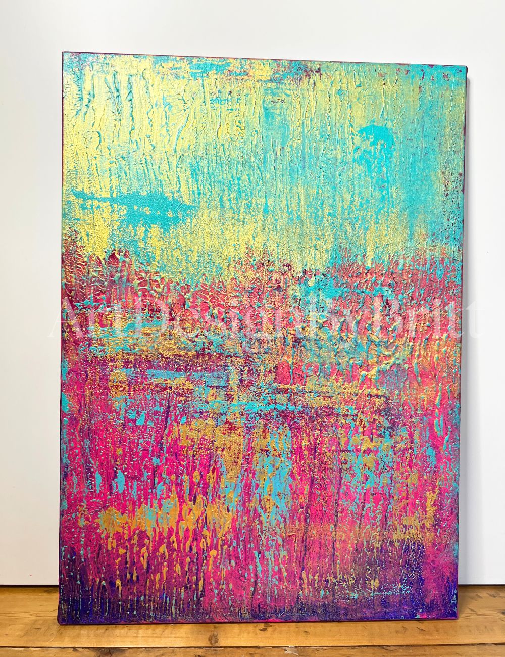 Abstraktes Gemälde, Acryl auf Leinwand, 50x70cm mit Schattenfugenrahmen