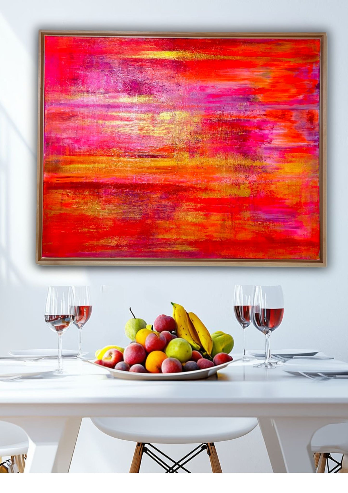 Essence of Summer - Original abstraktes Acrylgemälde, 80x100cm, mit Schattenfugenrahmen