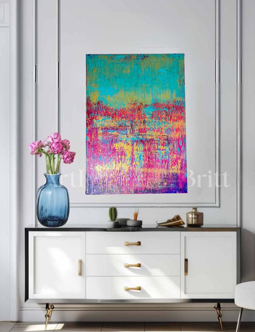 Abstraktes Gemälde, Acryl auf Leinwand, 50x70cm mit Schattenfugenrahmen