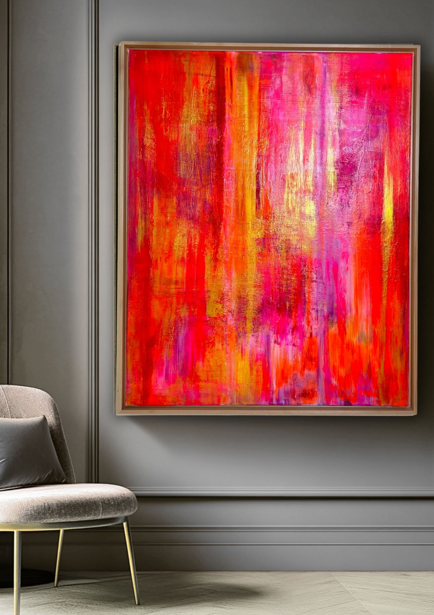 Essence of Summer - Original abstraktes Acrylgemälde, 80x100cm, mit Schattenfugenrahmen