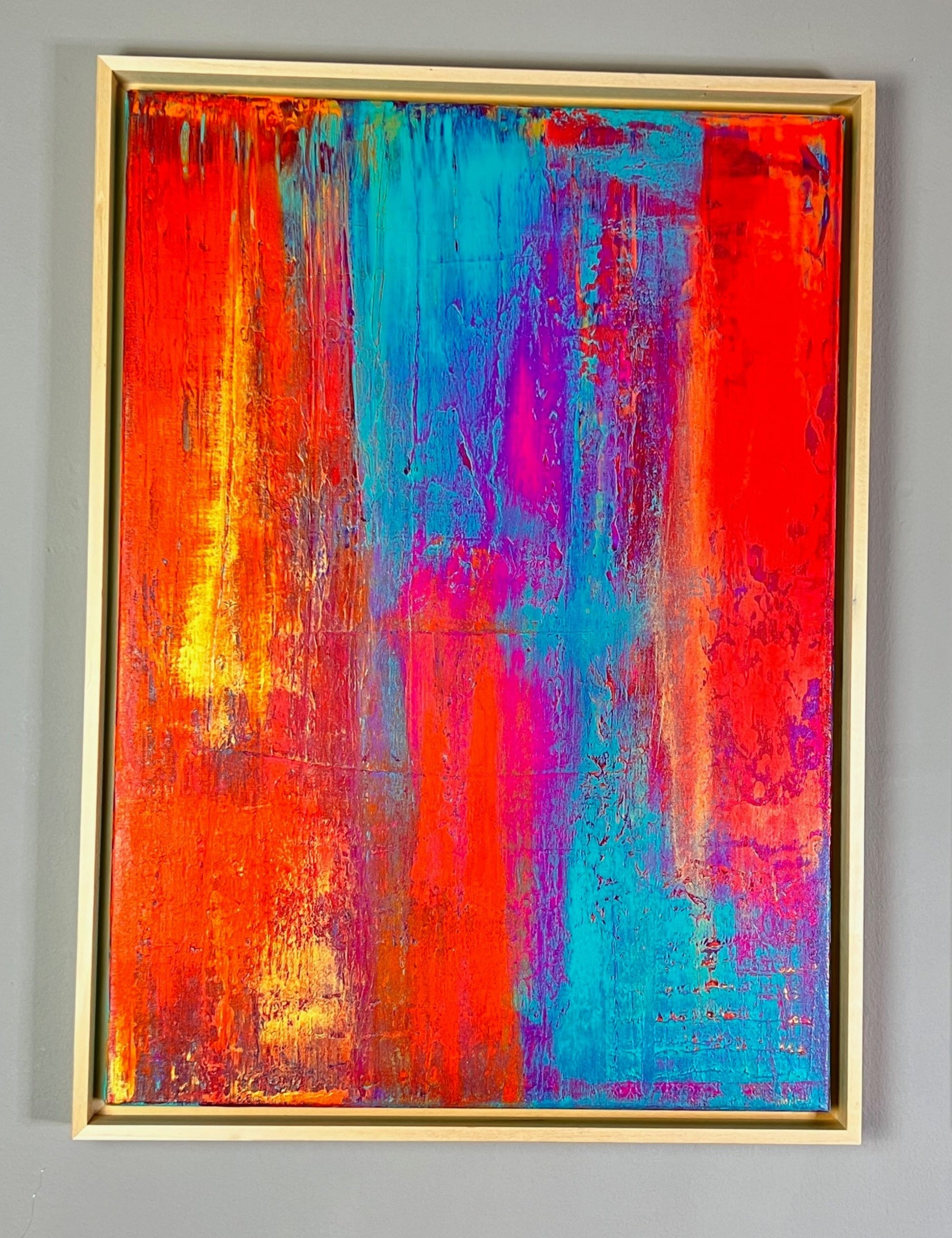 2er Set linkes Gemälde, abstraktes Acryl, Türkis Pink Gold, Originalkunstwerk