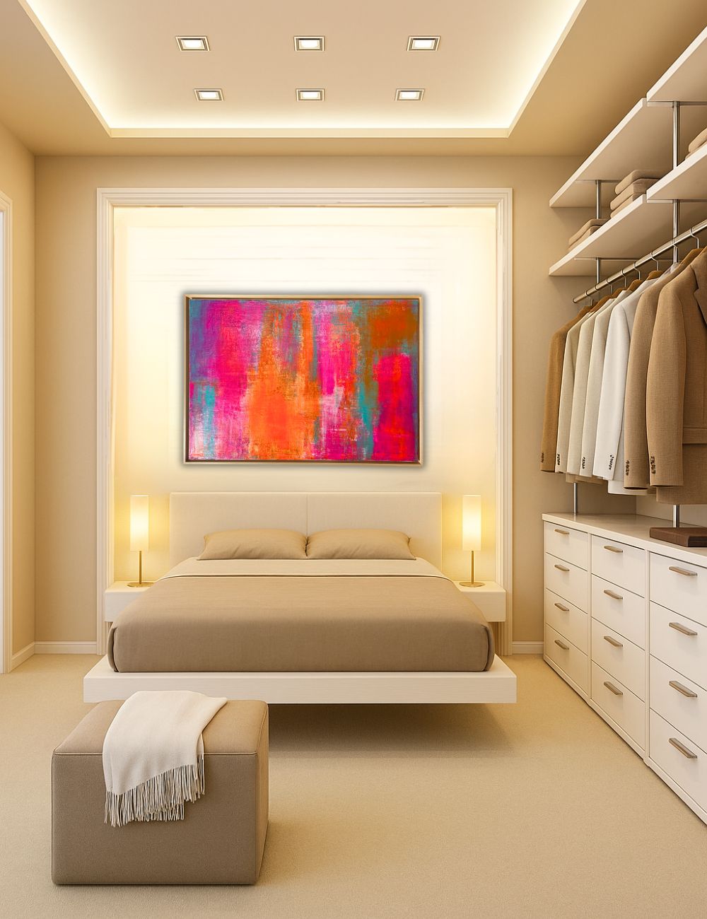 Tropic Glow - Original abstraktes Acrylgemälde, 70x100cm, mit Schattenfugenrahmen