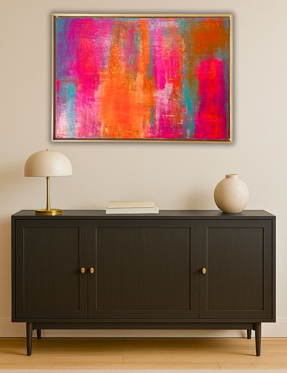 Tropic Glow - Original abstraktes Acrylgemälde, 70x100cm, mit Schattenfugenrahmen