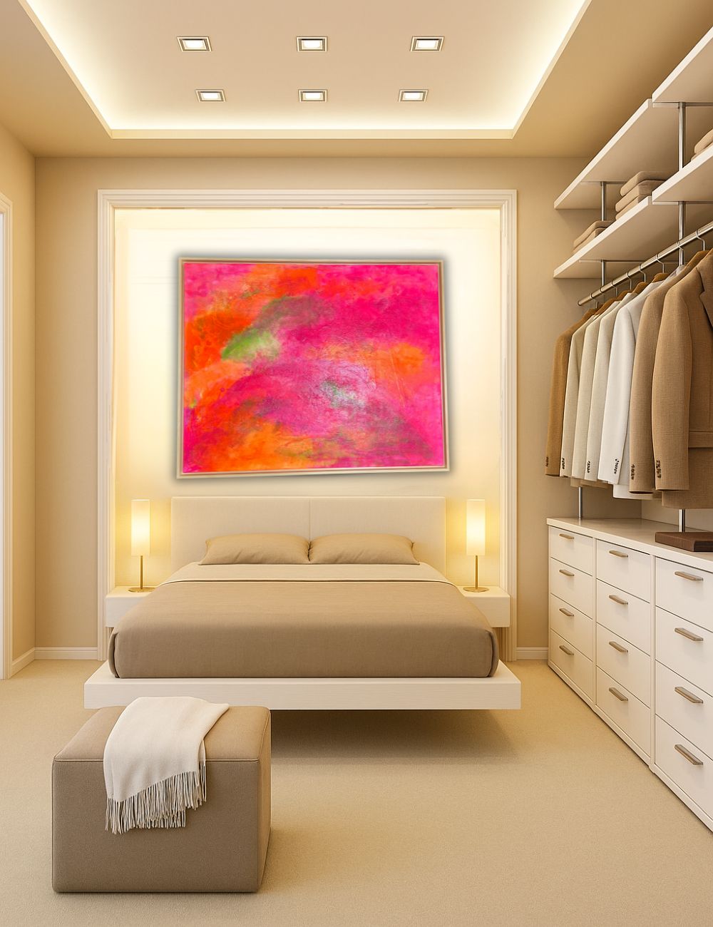 Tropic Sky – Originalgemälde in Neonfarben (80 × 100 cm) mit Lindenholzrahmen